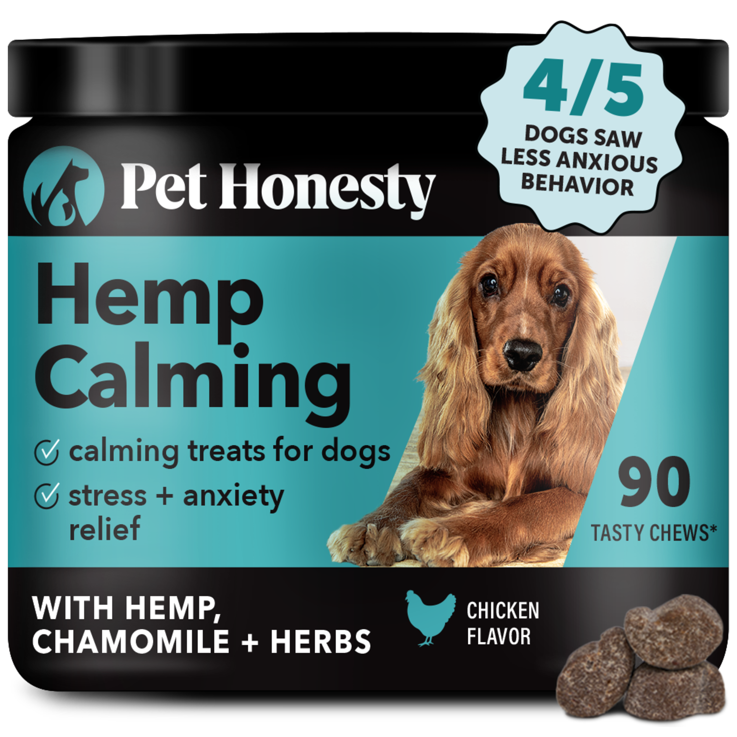 Pet Honesty Natural Hemp Calming Chews Dog Supplements, Chicken Flavor, 90-Ct