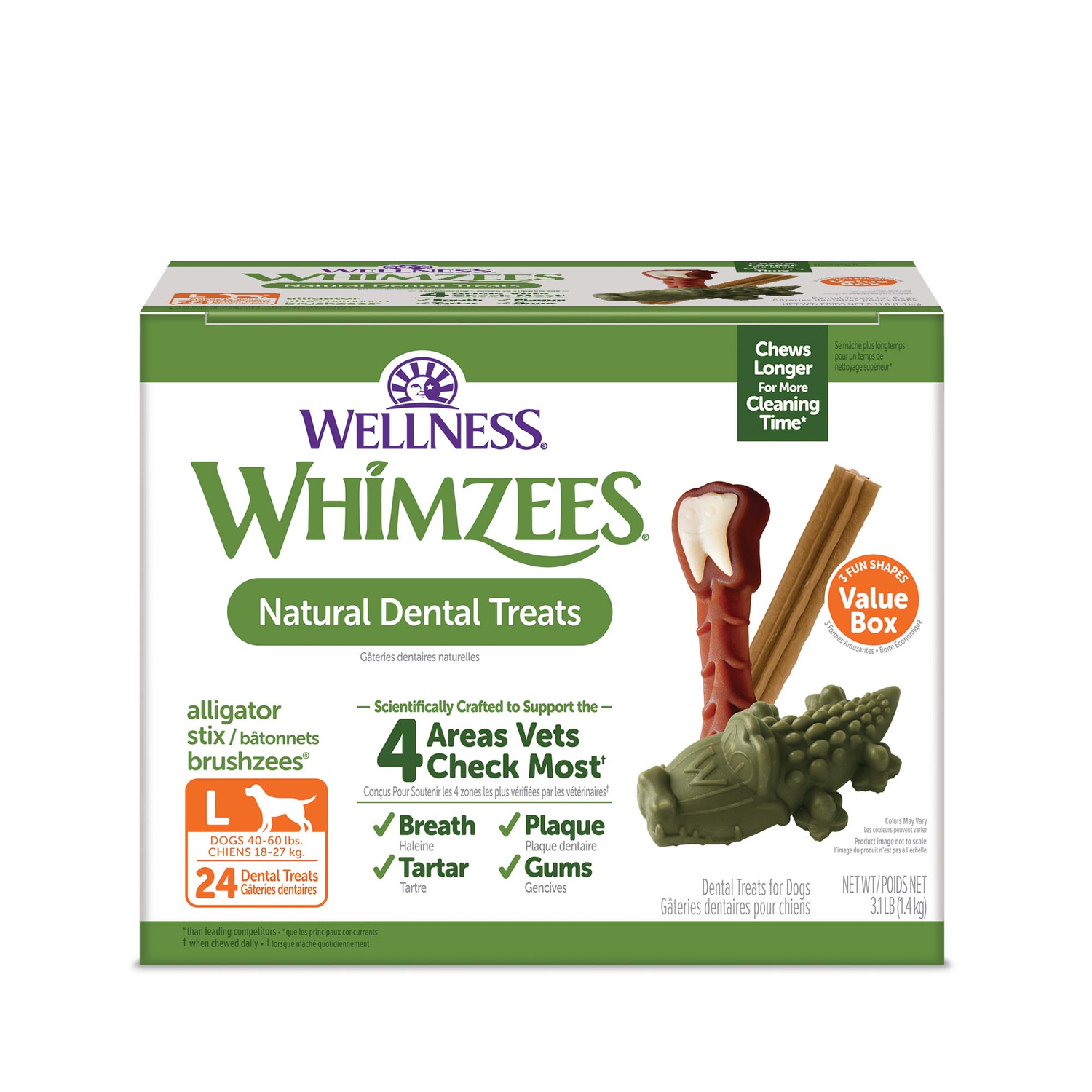 Whimzees By Wellness Natural Dental Chews Dog Treats, Large, 24 Count