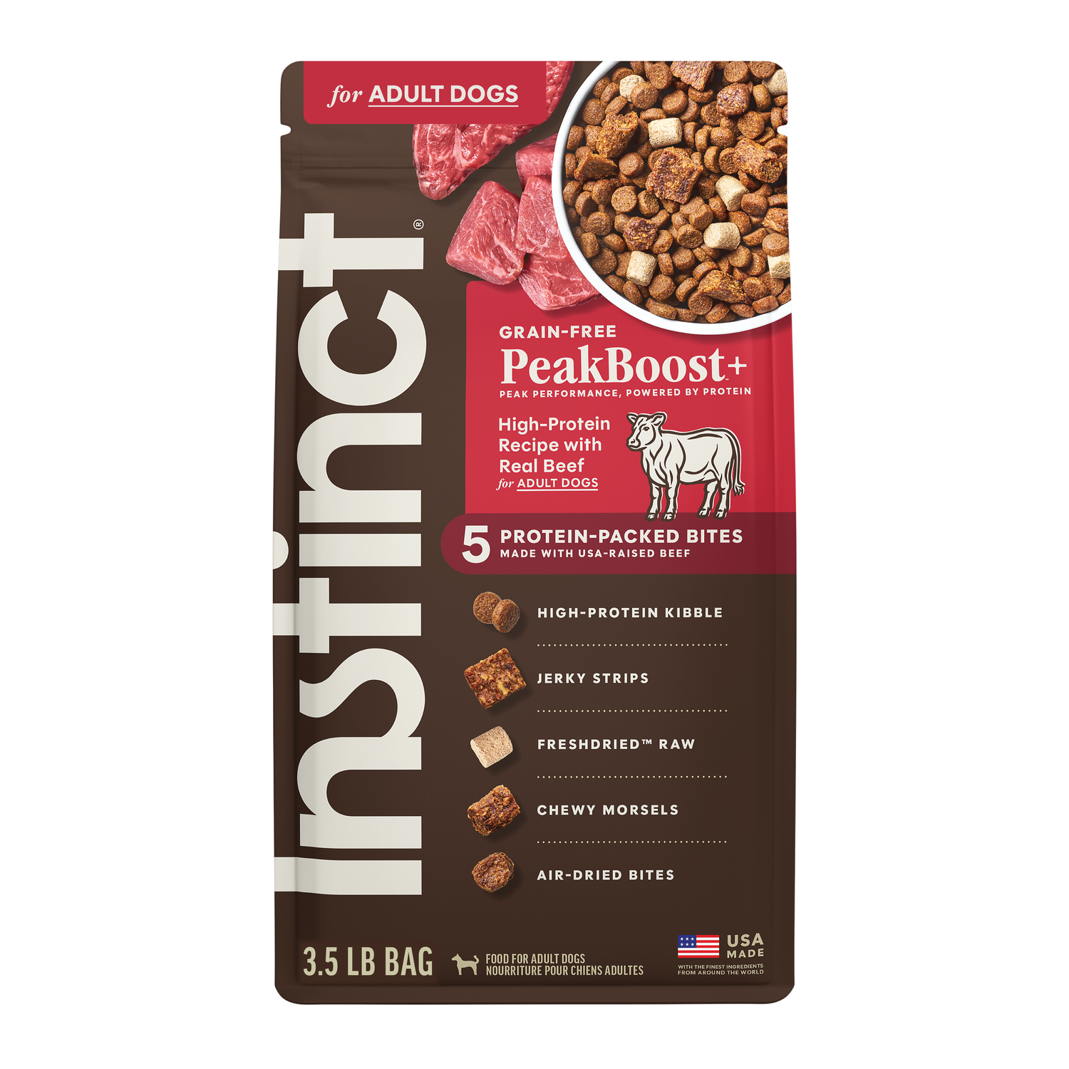 Instinct Peakboost+ Grain-Free High-Protein Dry Dog Food,  Recipe With Real Beef, 17 Lb Bag