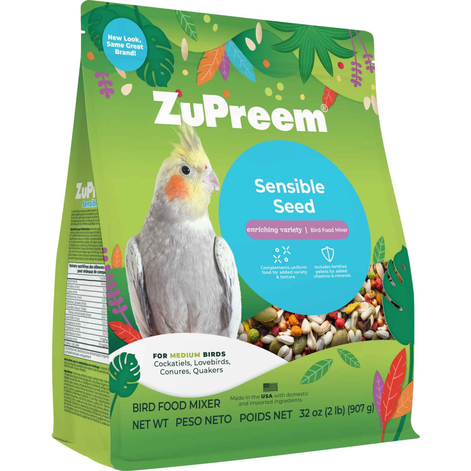 Zupreem Sensible Seed Bird Food For Medium Birds, 2-Lb
