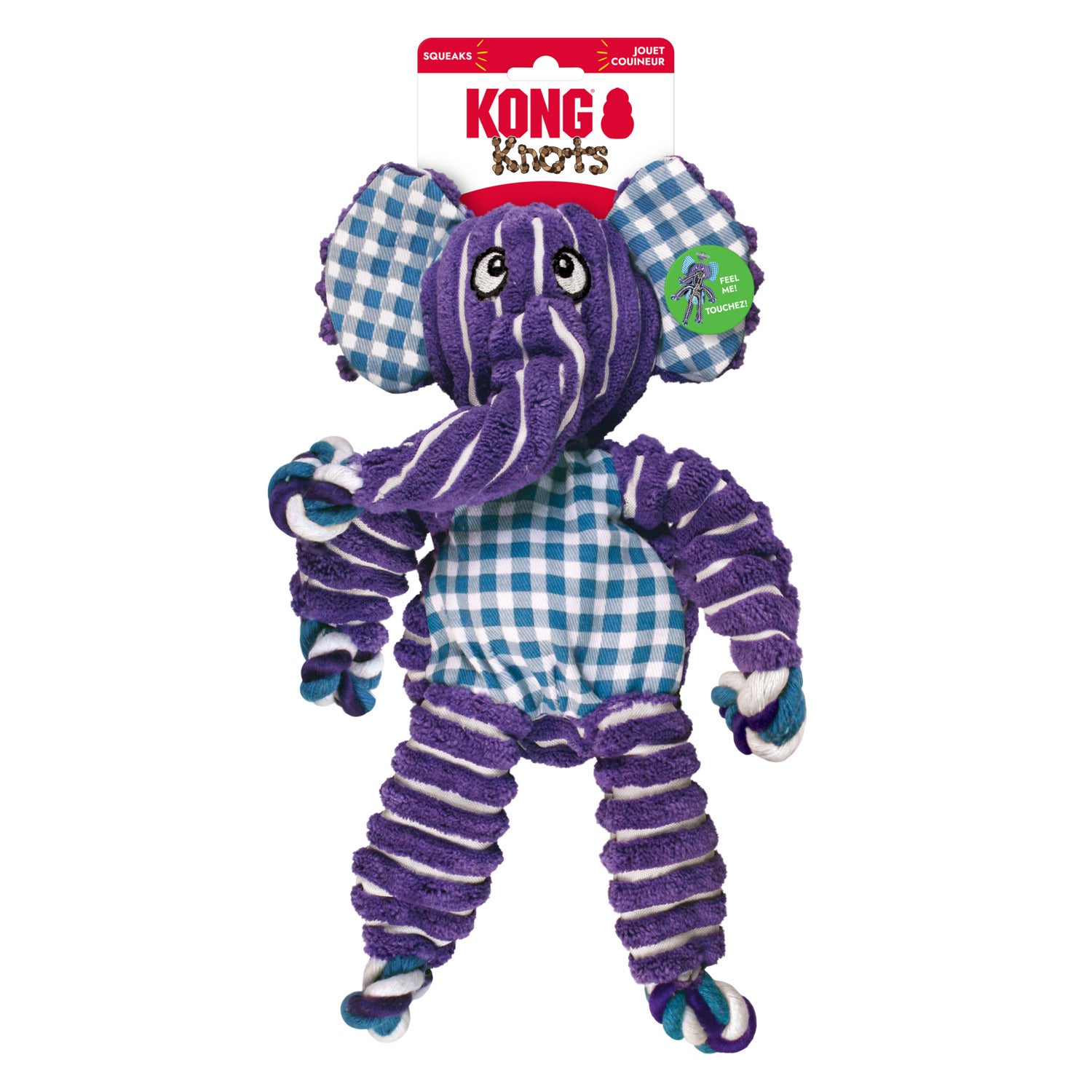 Kong Floppy Knots Elephant Plush Squeaky Dog Toy With Internal Ropes For Tug, 14.25