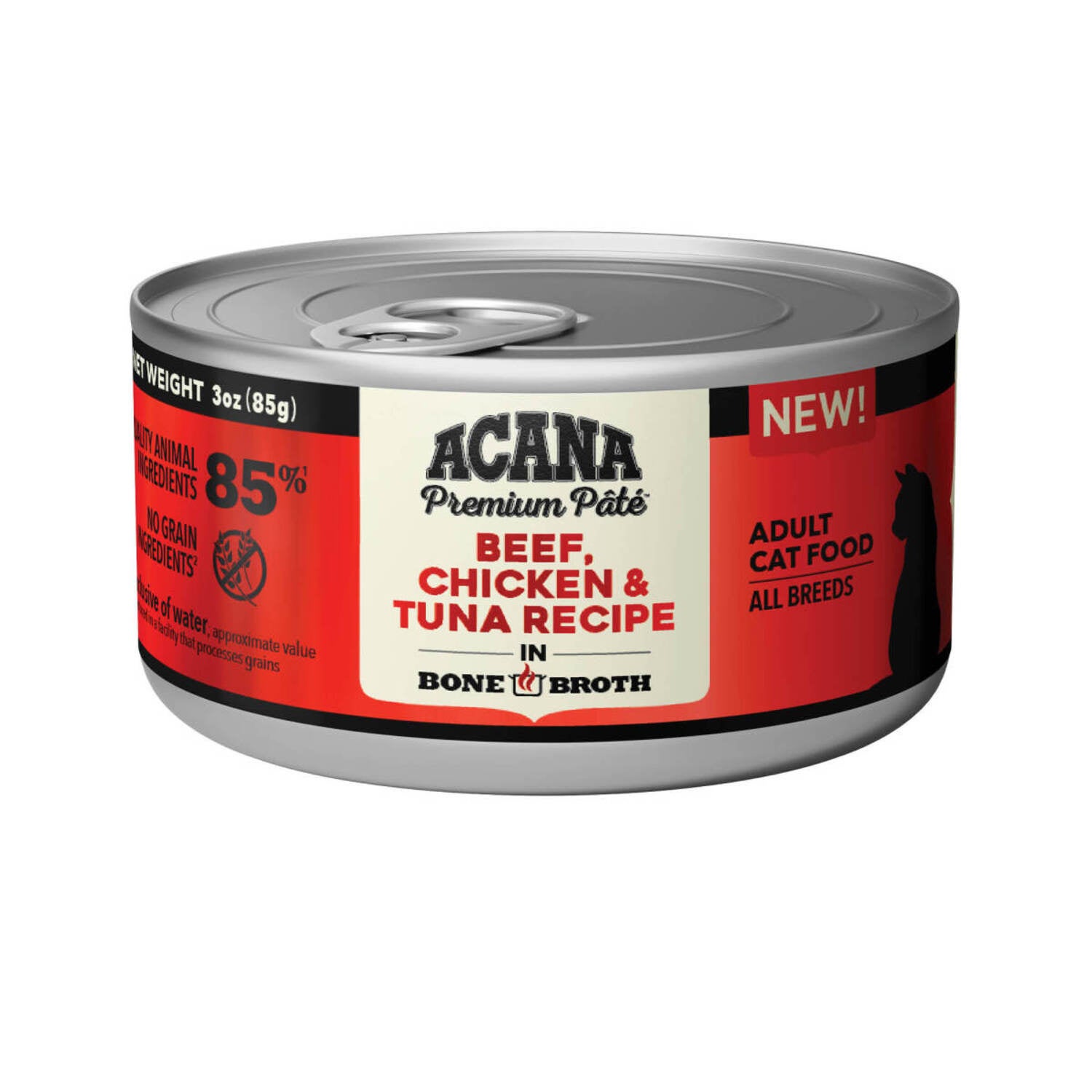Acana Premium Pate Wet Cat Food In Bone Broth; Beef, Chicken & Tuna Recipe, 3-Oz Pack Of 24
