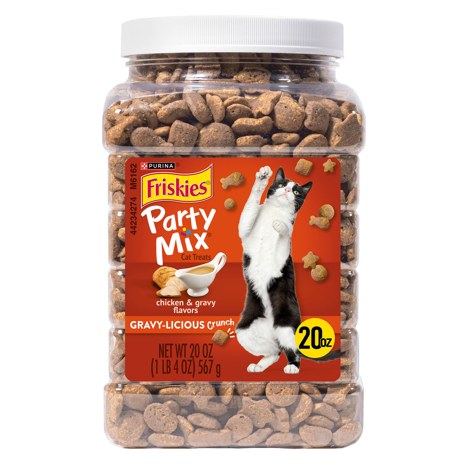 Purina Friskies Party Mix Gravy-Licious Chicken & Gravy Flavor Low-Calorie Crunchy Cat Treats, 20-Oz
