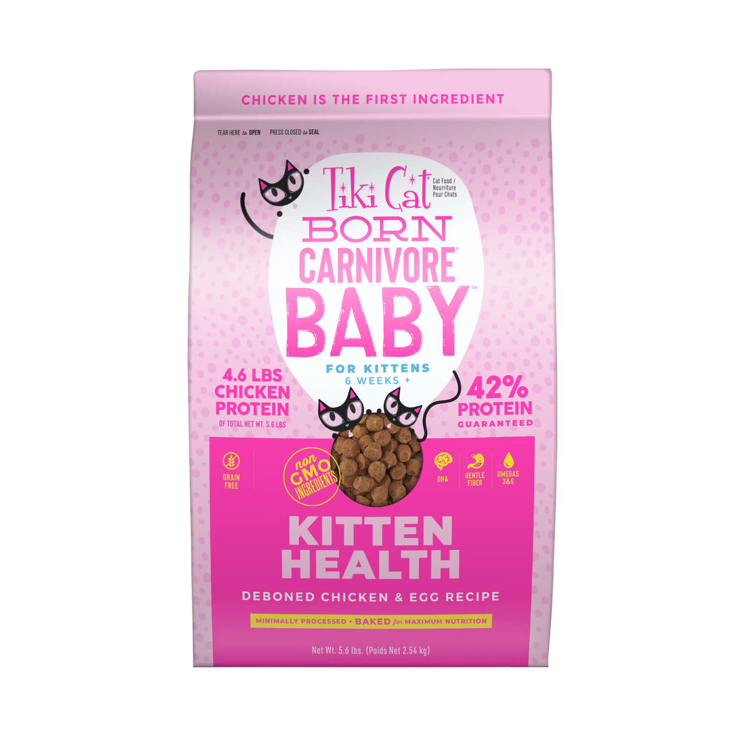 Tiki Cat Born Carnivore Baby Kitten Health Dry Cat Food, Chicken & Egg, 5.6-Lb Bag
