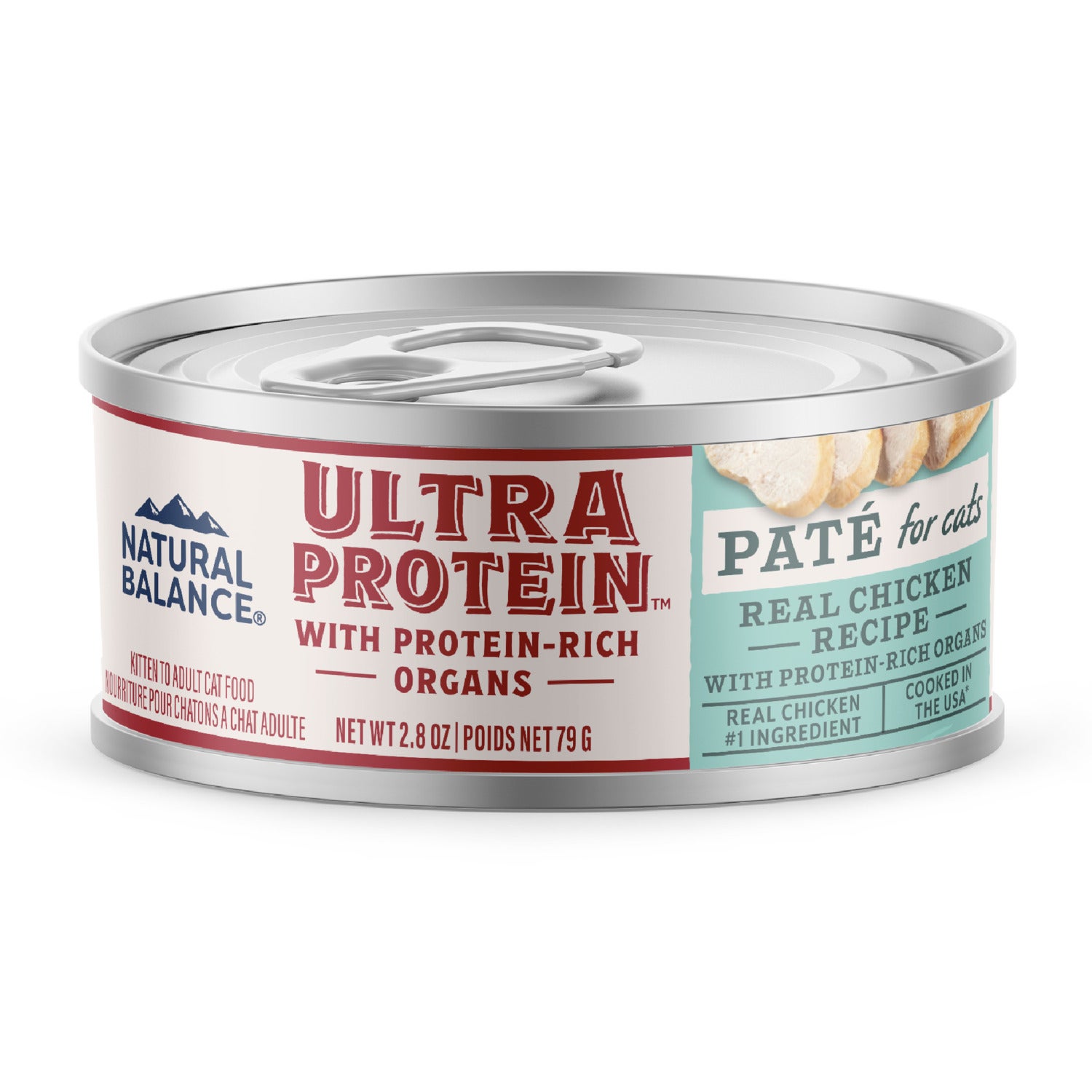 Natural Balance Ultra Protein Wet Cat Food, Real Chicken Recipe With Protein-Rich Organs Pate, 2.8 Oz.