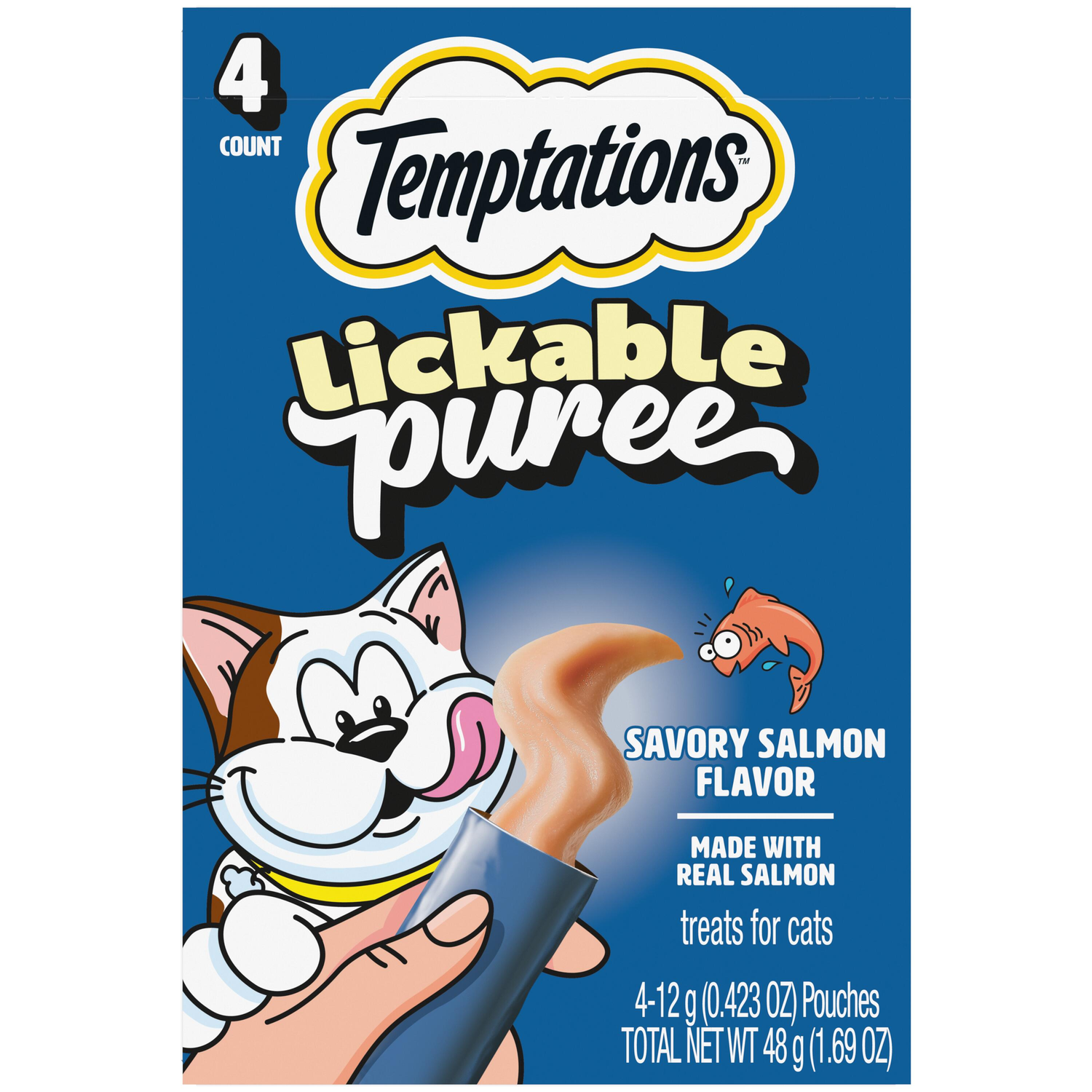 Temptations Creamy Puree With Salmon Lickable, Squeezable Cat Treats, 4-Pack Of 0.4-Oz Pouches