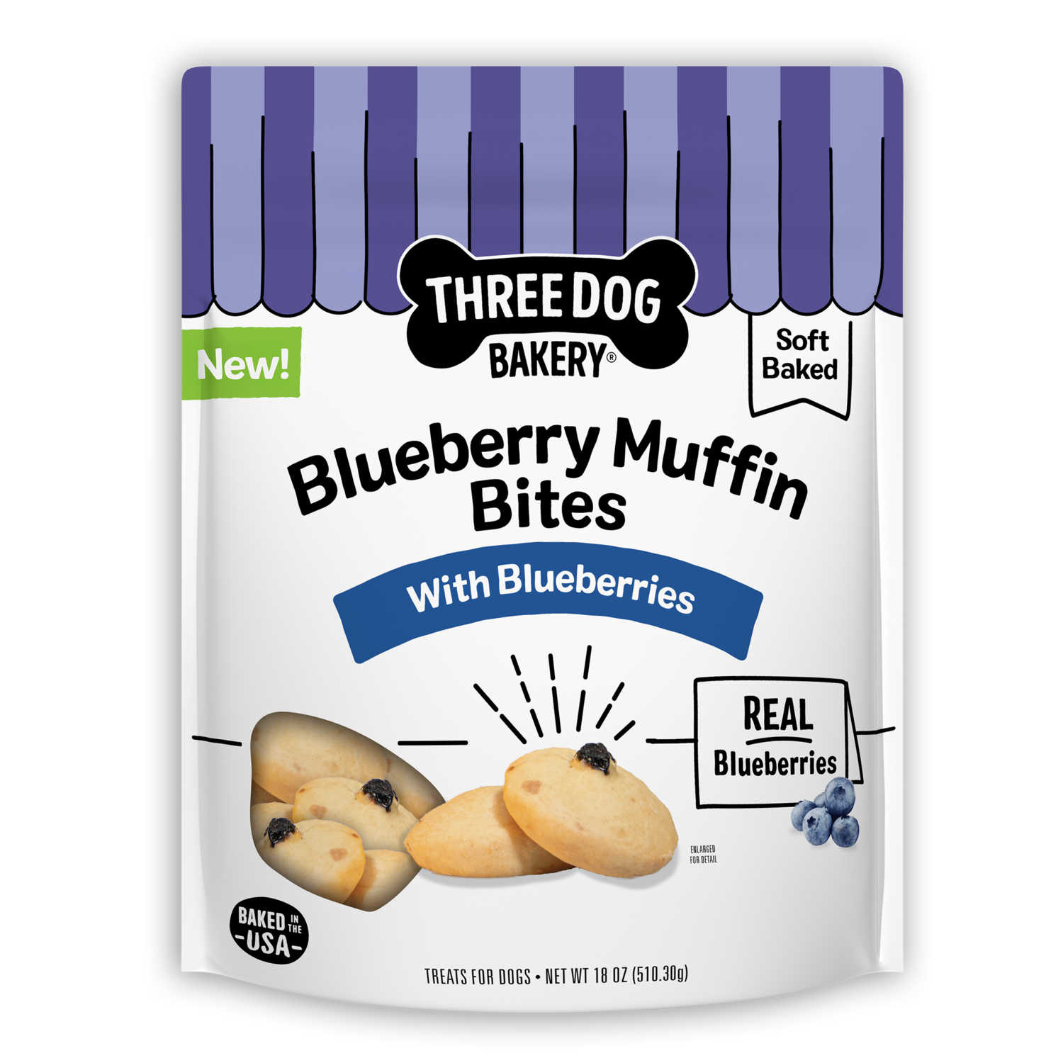 Three Dog Bakery Blueberry Muffin Bites Soft-Baked Biscuit Dog Treats, 18-Oz