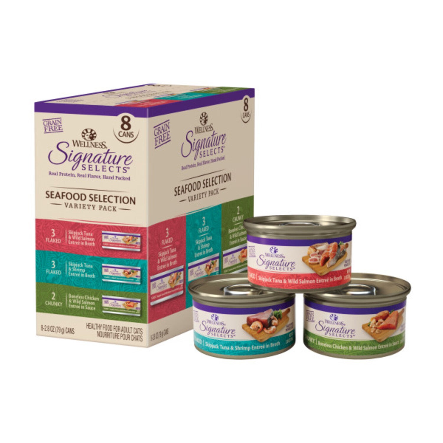 Wellness Core Signature Selects Flaked Adult Wet Cat Food, Natural, Protein-Rich, Grain-Free, Seafood Variety Pack, 2.8-Oz 8-Pack