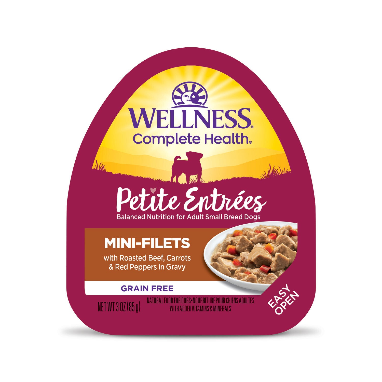 Wellness Petite Entrées Mini-Filets Small Breed Wet Dog Food With Roasted Beef, Carrots & Red Peppers In Gravy, 3-Ounce Cup