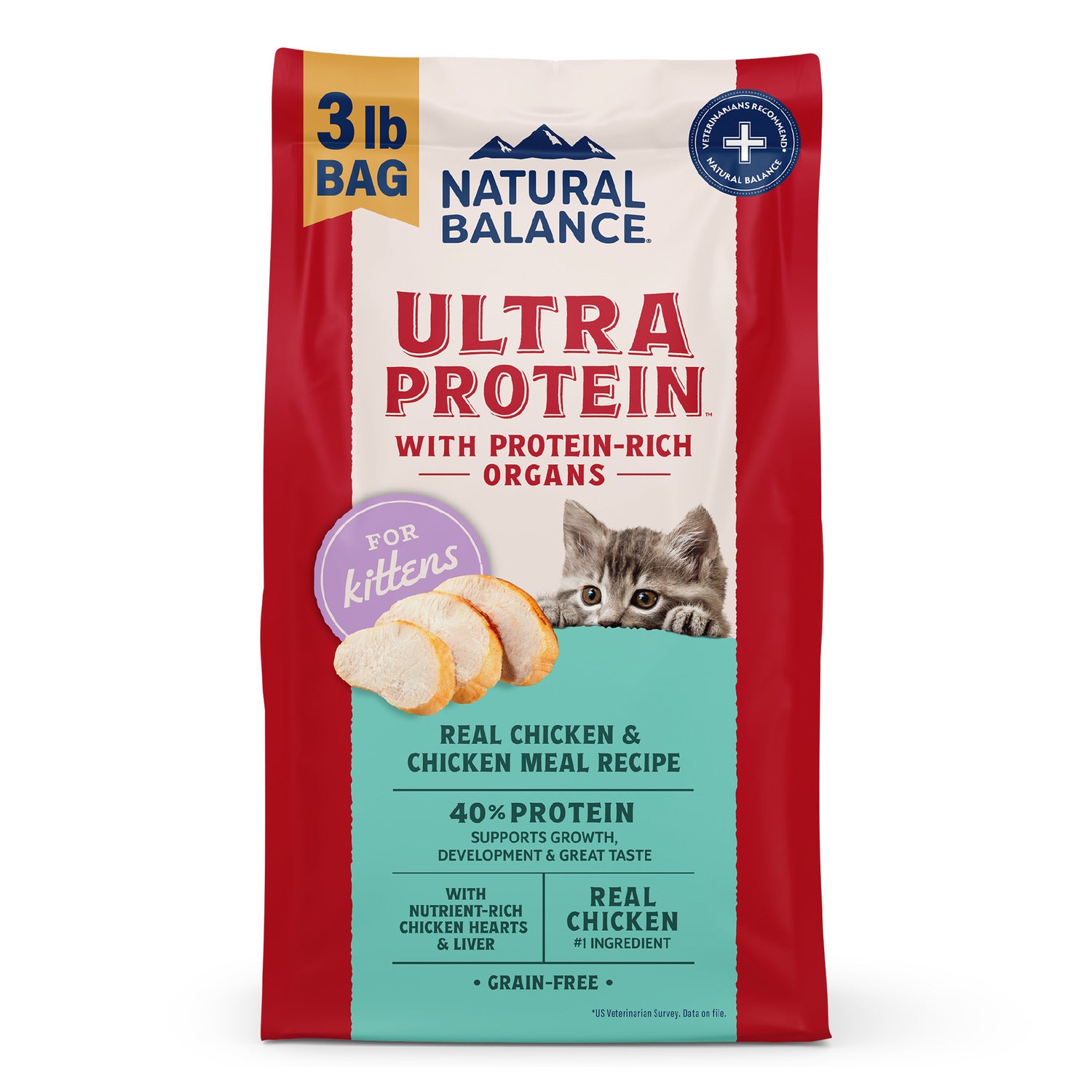 Natural Balance Ultra Protein Kitten Dry Cat Food, Real Chicken & Chicken Meal Recipe, 3 Lbs