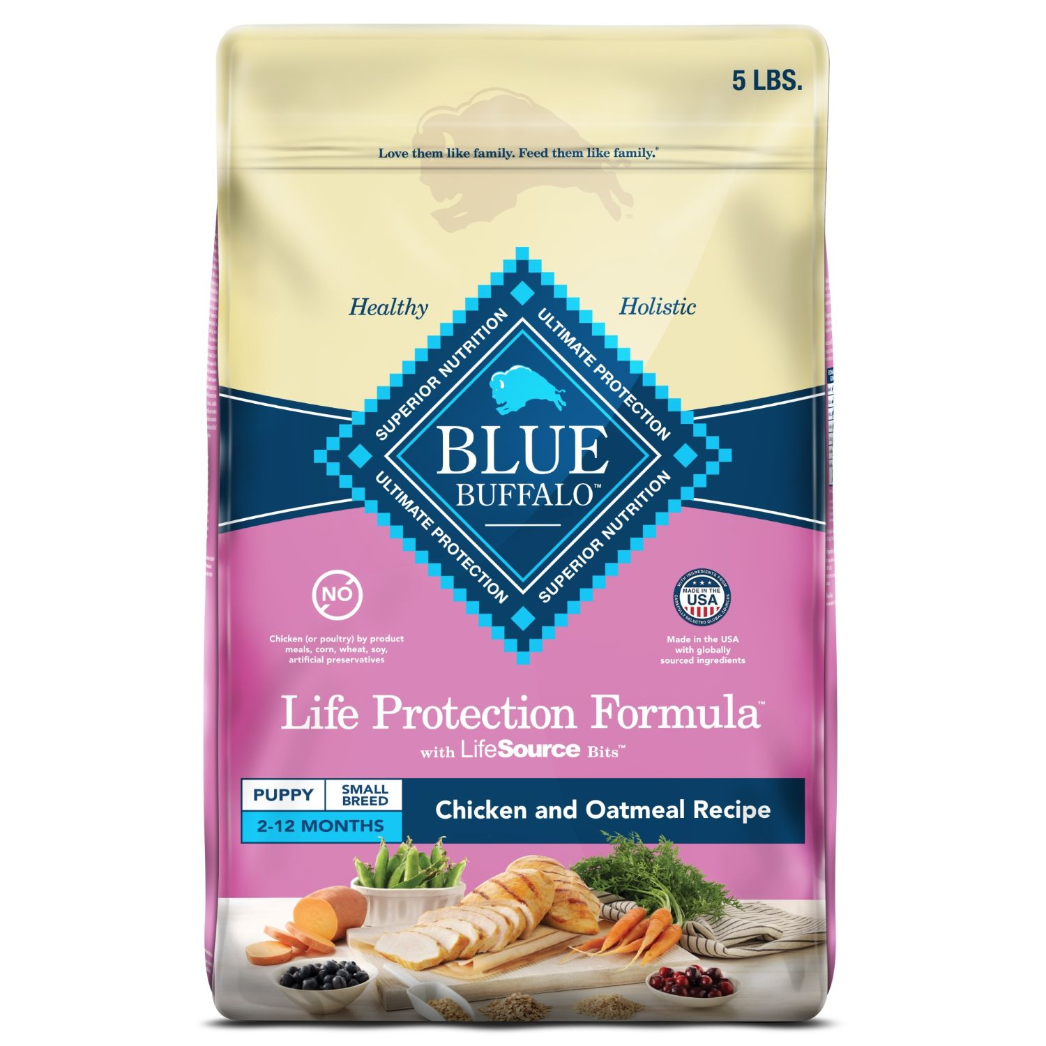 Blue Buffalo Life Protection Formula Small Breed Chicken & Oatmeal Recipe Puppy Dog Food, 5-Lb
