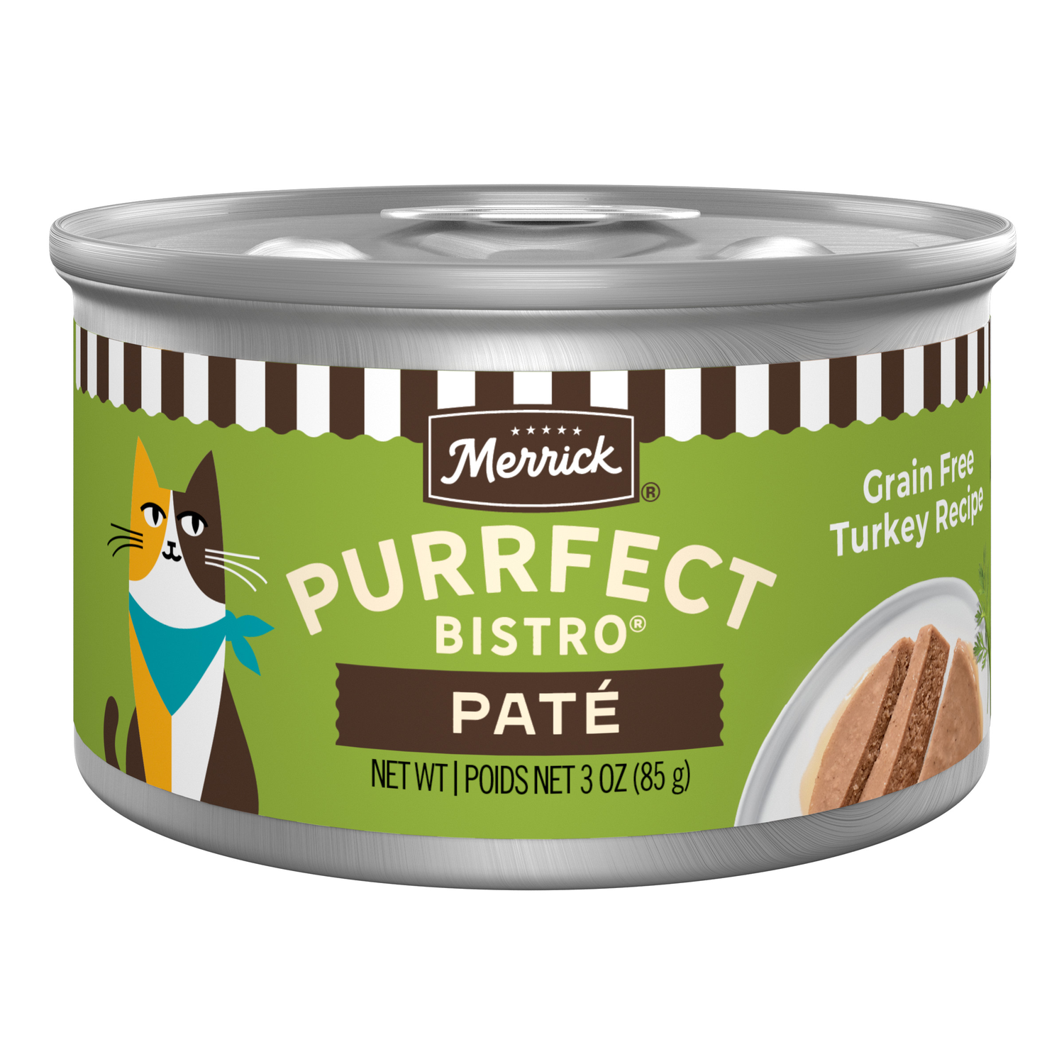 Merrick Purrfect Bistro Grain Free Premium Soft Canned Pate Adult Wet Cat Food, High Protein Turkey Recipe, 3-Oz Can