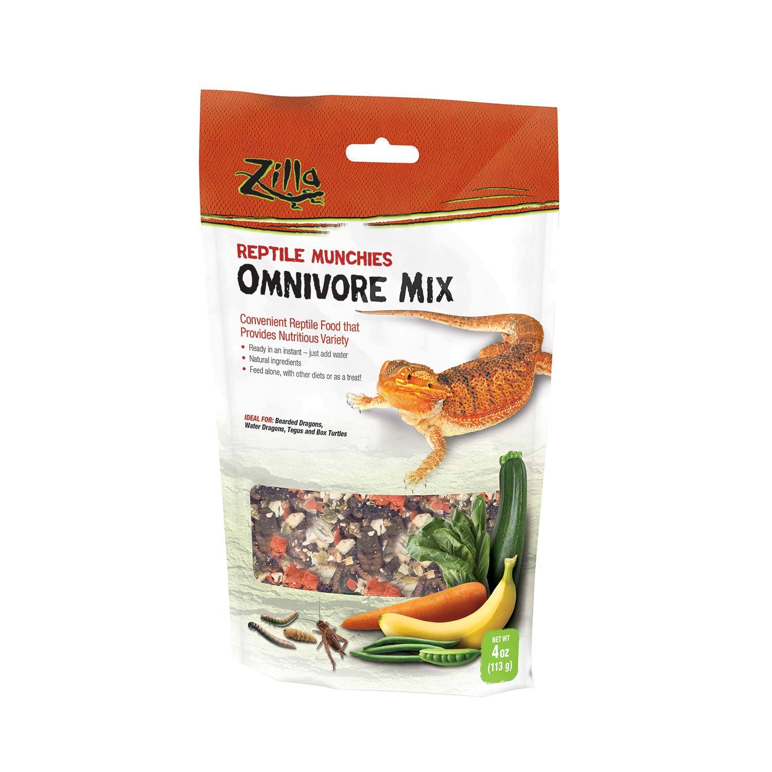 Zilla Reptile Munchies Omnivore Mix, Resealable Bag Reptile Food