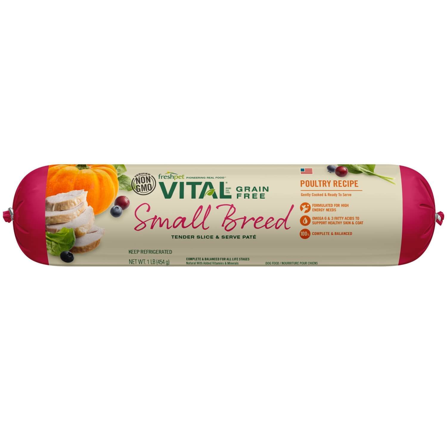 Freshpet Vital Grain Free Small Breed Fresh Dog Food, Poultry Pate Roll Recipe