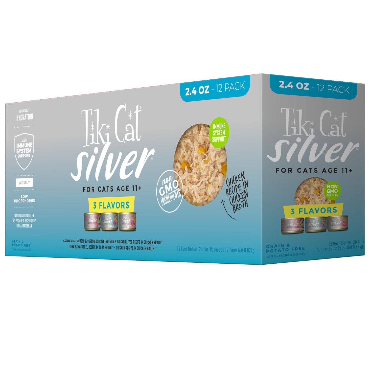 Tiki Cat Silver Wet Cat Food For Seniors, Variety Pack, 2.4 Oz. Can (12 Count)