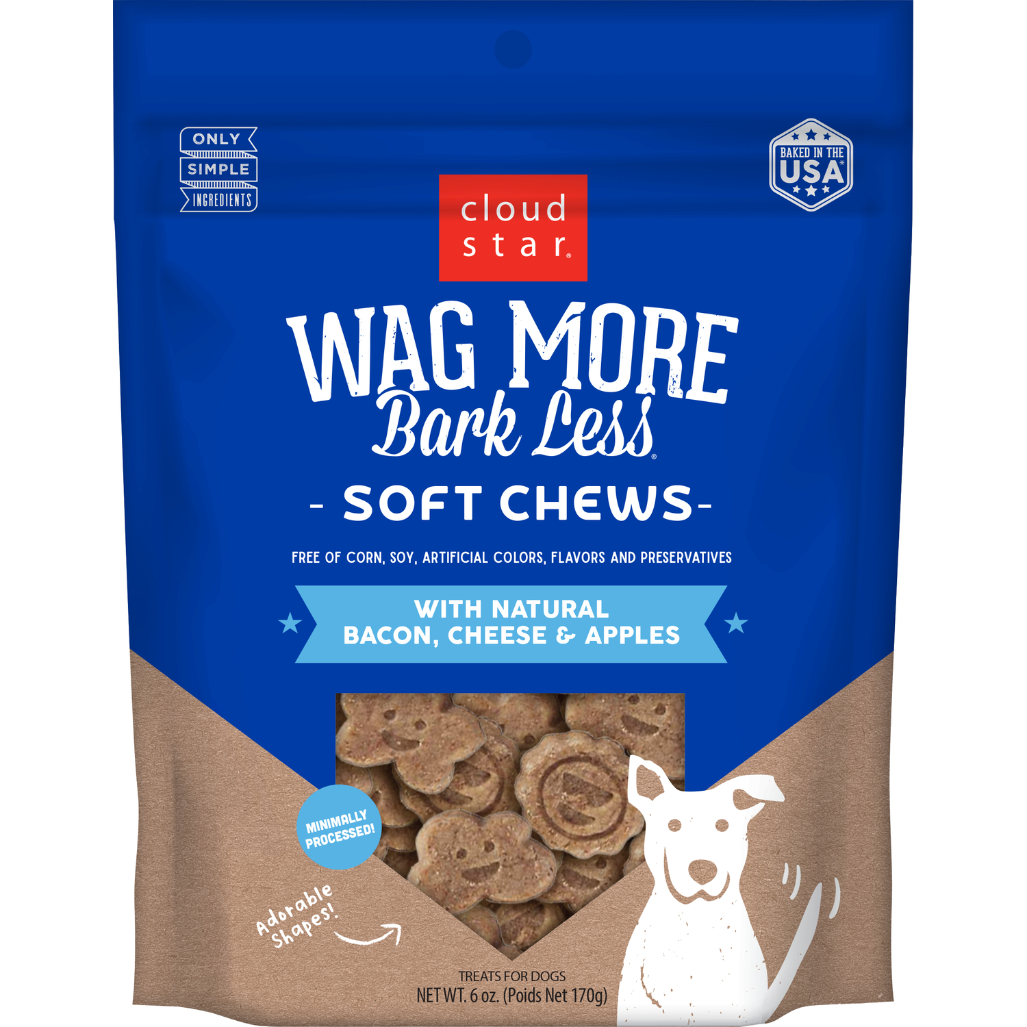 Wag More Bark Less Soft Chews Dog Treats, Bacon Cheese & Apples, 6-Oz