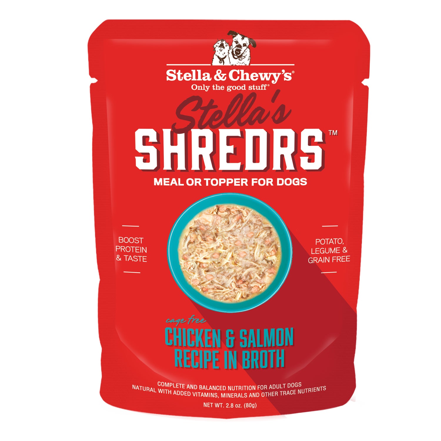 Stella & Chewy's Stella’S Shredrs Wet Dog Food, Cage Free Chicken & Salmon Recipe In Broth, 2.8-Oz Pouch