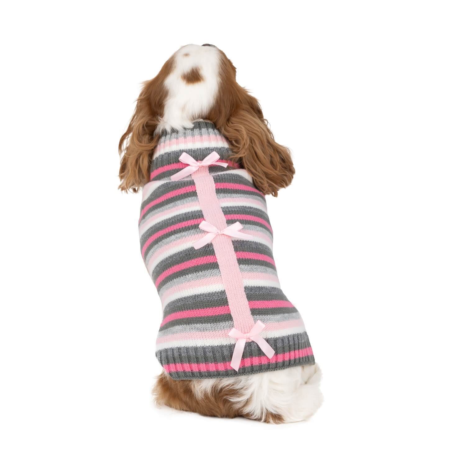 Simply Dog Pink & Gray Striped Fall Dog Sweater With Bows