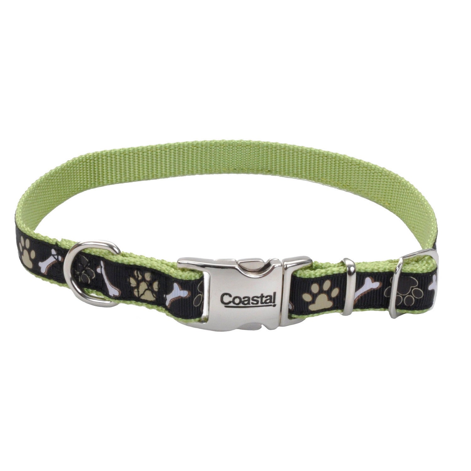Coastal Pet Products Pet Attire Ribbon Adjustable Nylon Dog Collar With Metal Buckle - Lime