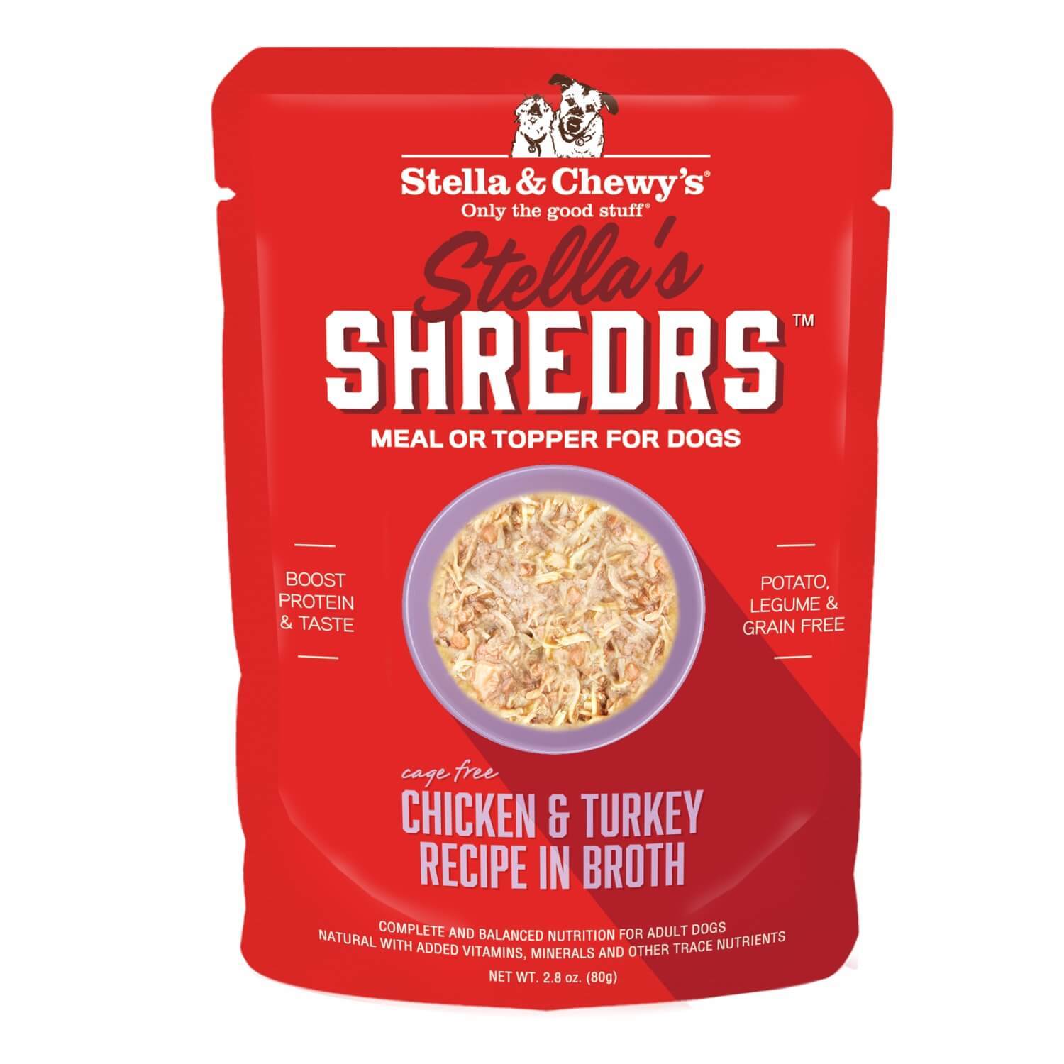 Stella & Chewy's Shredrs Cage Free Chicken & Turkey Recipe In Broth 2.8 Oz. Dog Food