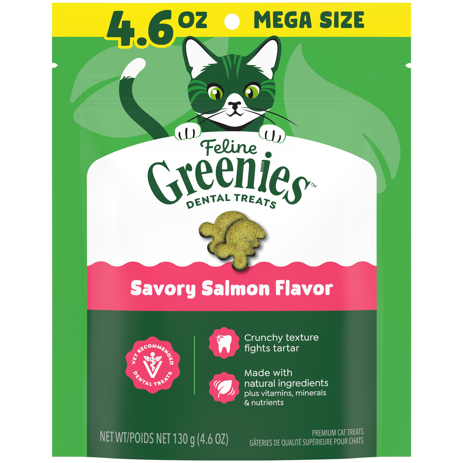 Greenies Feline Natural Crunchy Adult Cat Dental Treats, Savory Salmon, 4.6-Oz Bag