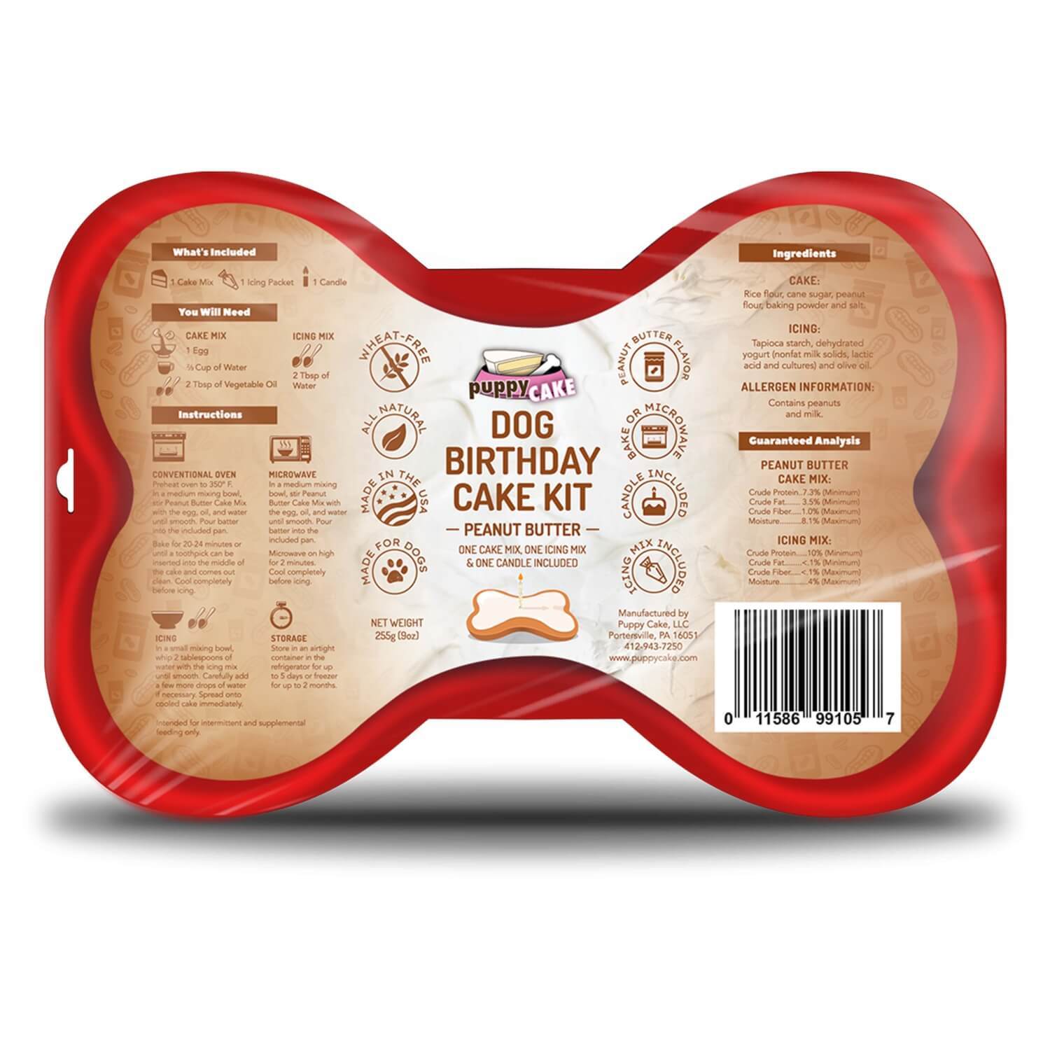 Puppy Cake Dog Birthday Cake Kit- Peanut Butter Cake Mix, Icing Mix, Candle And Silicone Pan