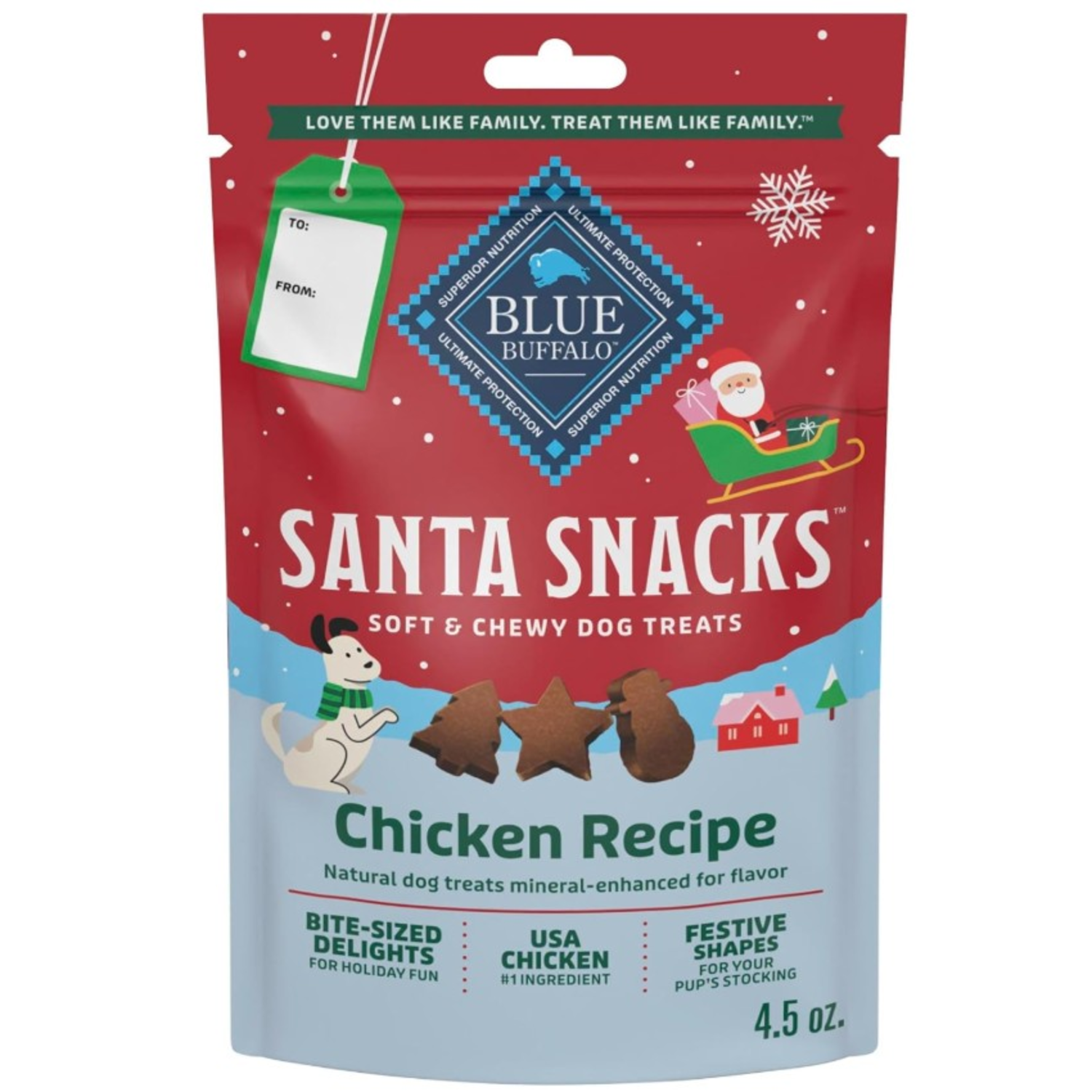 Blue Buffalo Santa Snacks Natural Soft Dog Treats, Chicken, 4.5-Oz Bag
