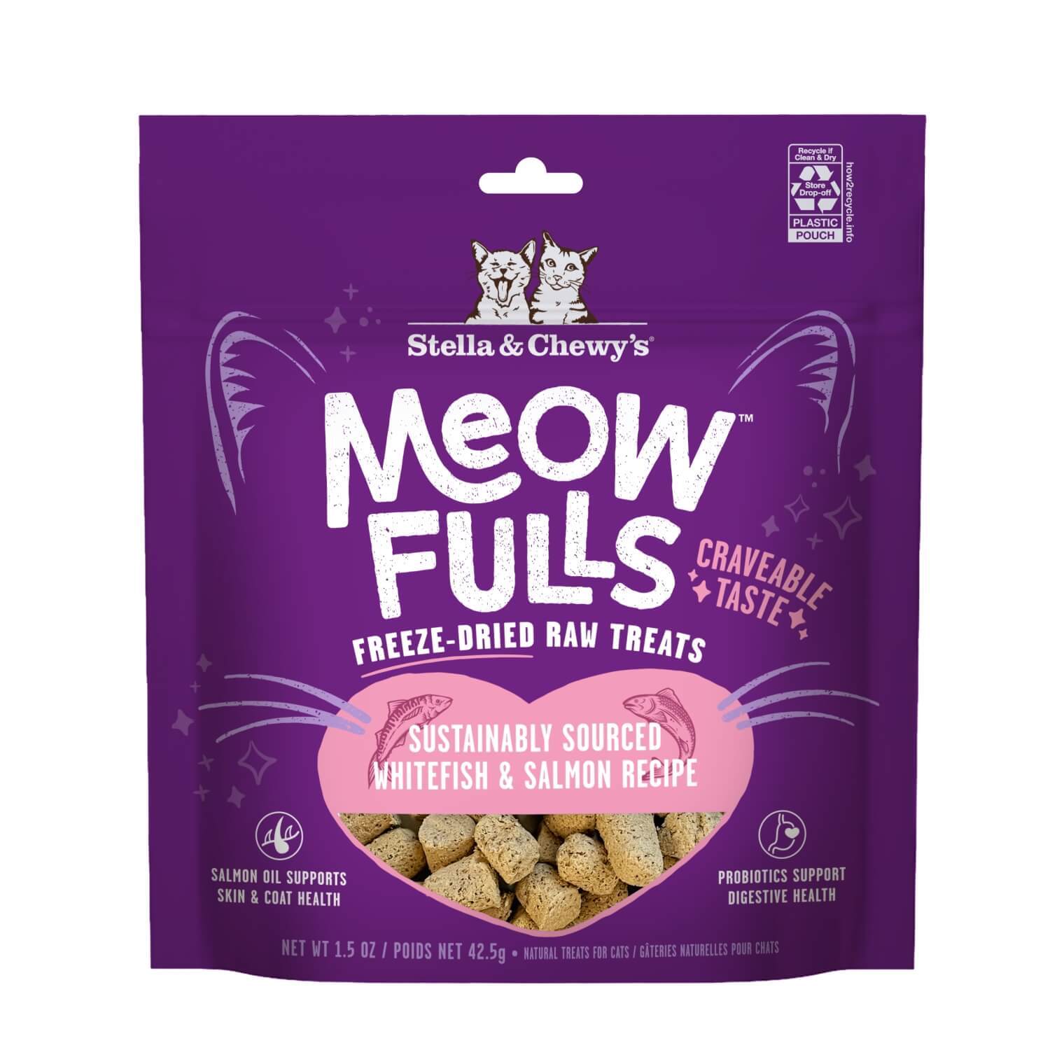 Stella & Chewy's Meowfulls Freeze Dried Cat Treats, Whitefish & Salmon Recipe, 1.5-Oz Pouch