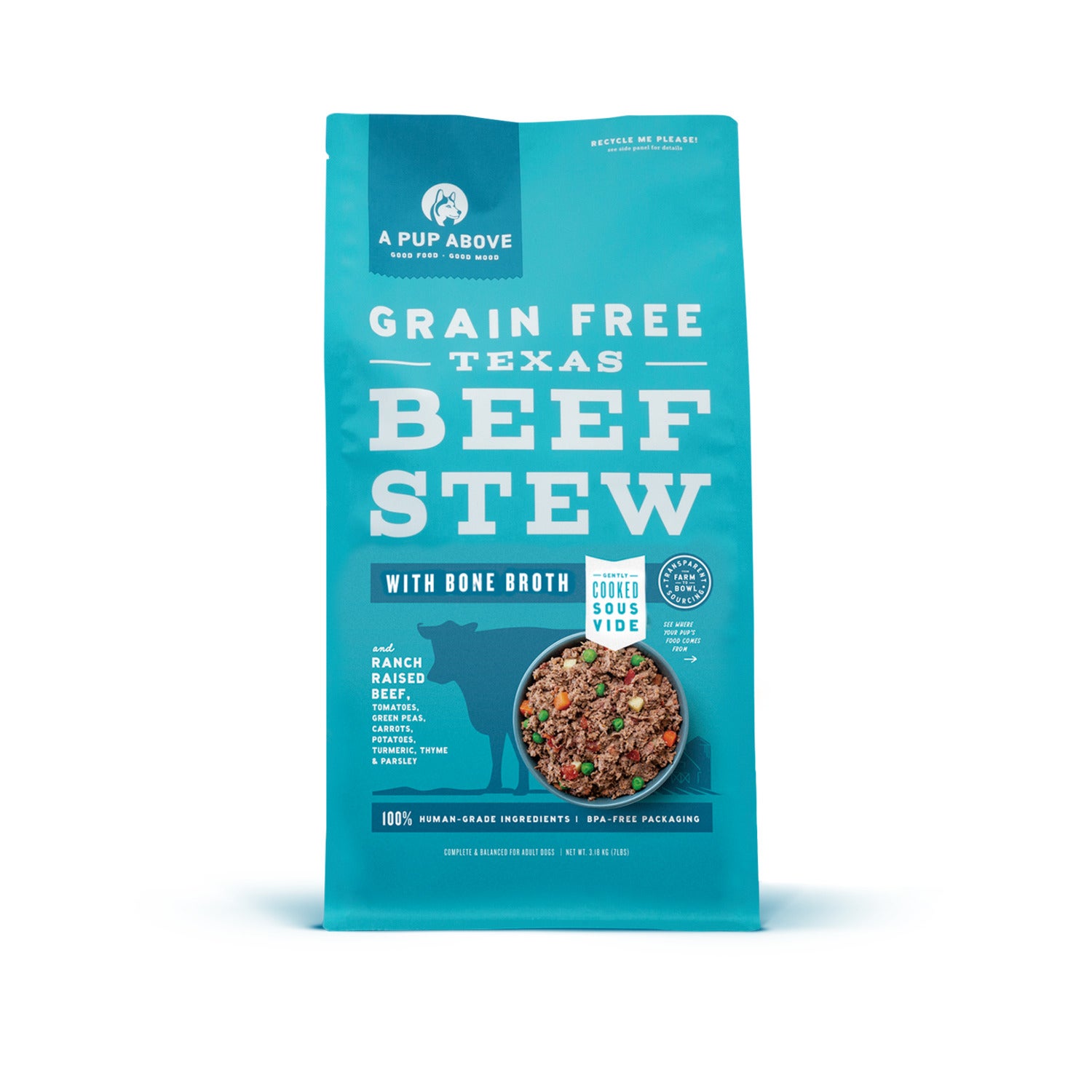 A Pup Above Gently Cooked Grain-Free Frozen Dog Food, Texas Beef Stew With Bone Broth, 1-Lb