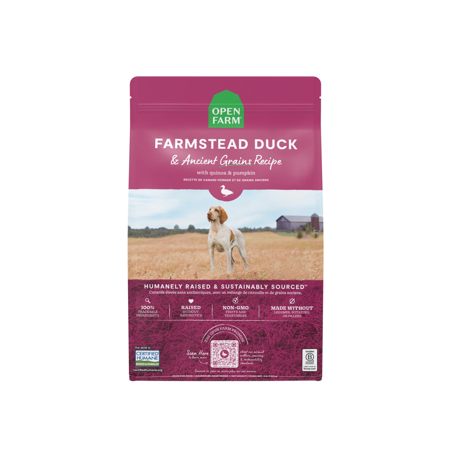 Open Farm Farmstead Duck With Ancient Grains Dry Dog Food Recipe, 4-Lb.