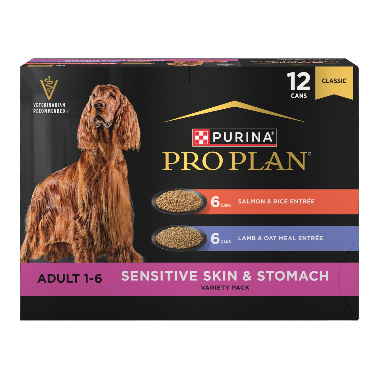 Purina Pro Plan Sensitive Skin And Stomach Wet Dog Food, Salmon And Rice And Lamb And Oat Meal Variety Pack - 12 13-Oz Cans