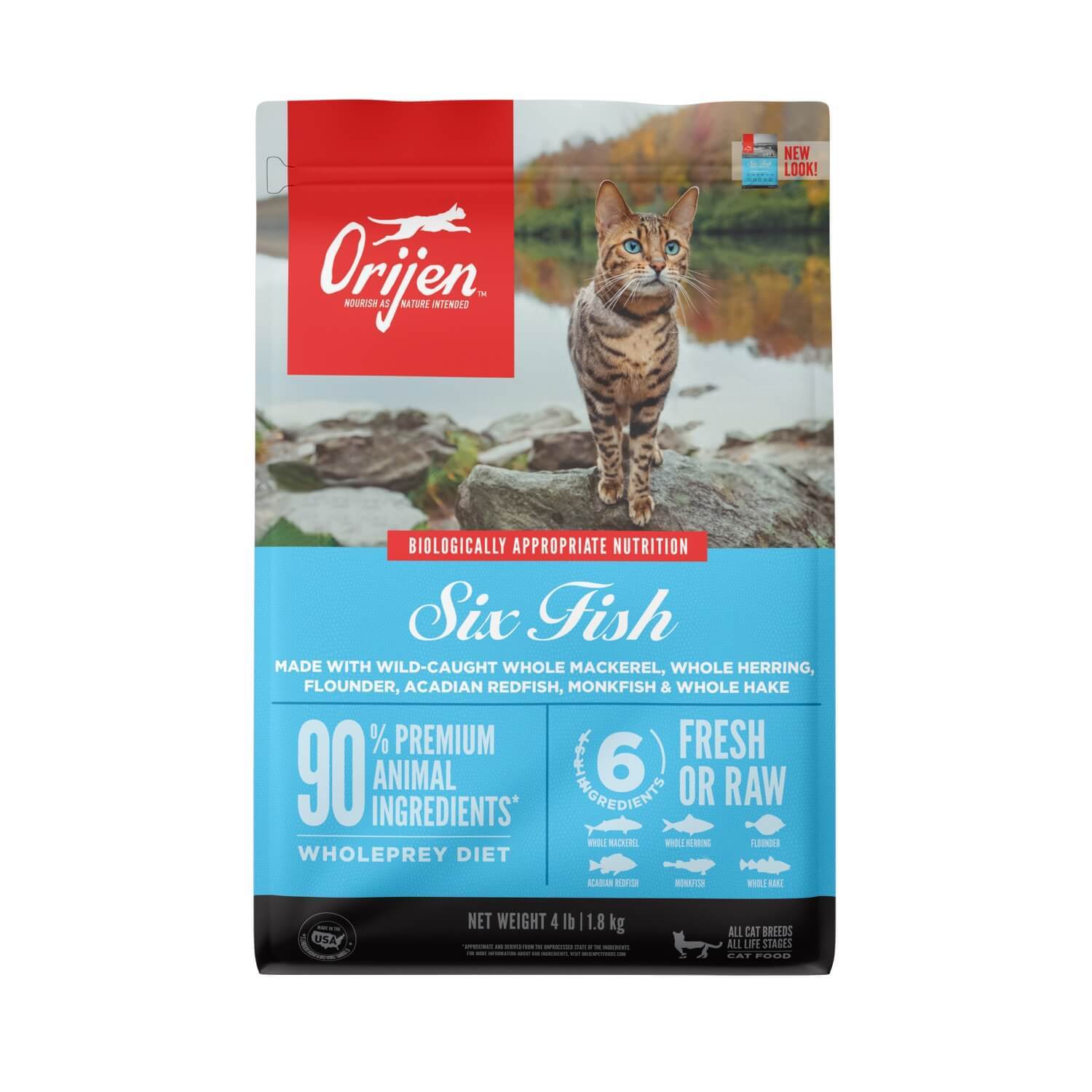 Orijen Grain-Free High Protein Premium Dry Cat Food, Six Fish Recipe, 4-Lb Bag