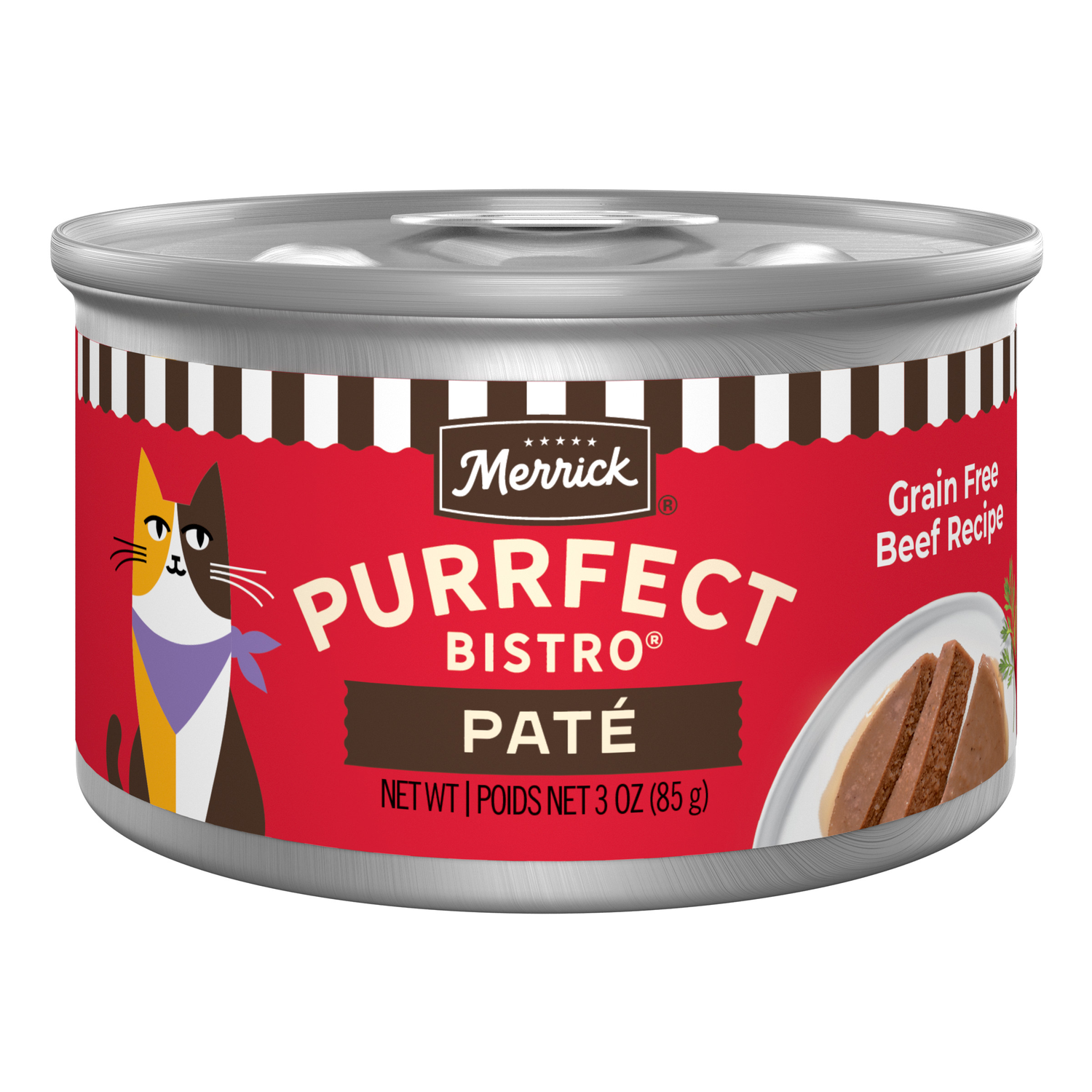 Merrick Purrfect Bistro Grain-Free Premium Pate Adult Wet Cat Food, Beef Recipe, 3-Oz Can