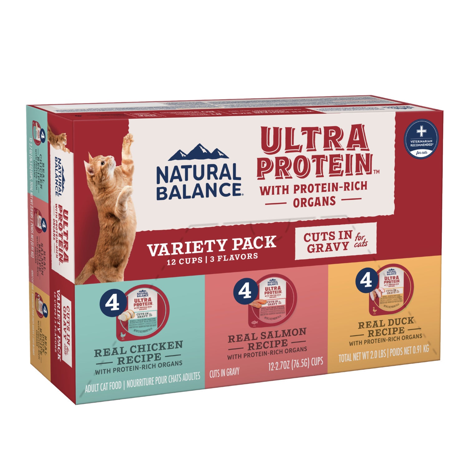 Natural Balance Ultra Protein Wet Cat Food, Cuts In Gravy Variety Pack – Chicken, Duck And Salmon, 2.7-Oz., Case Of 12