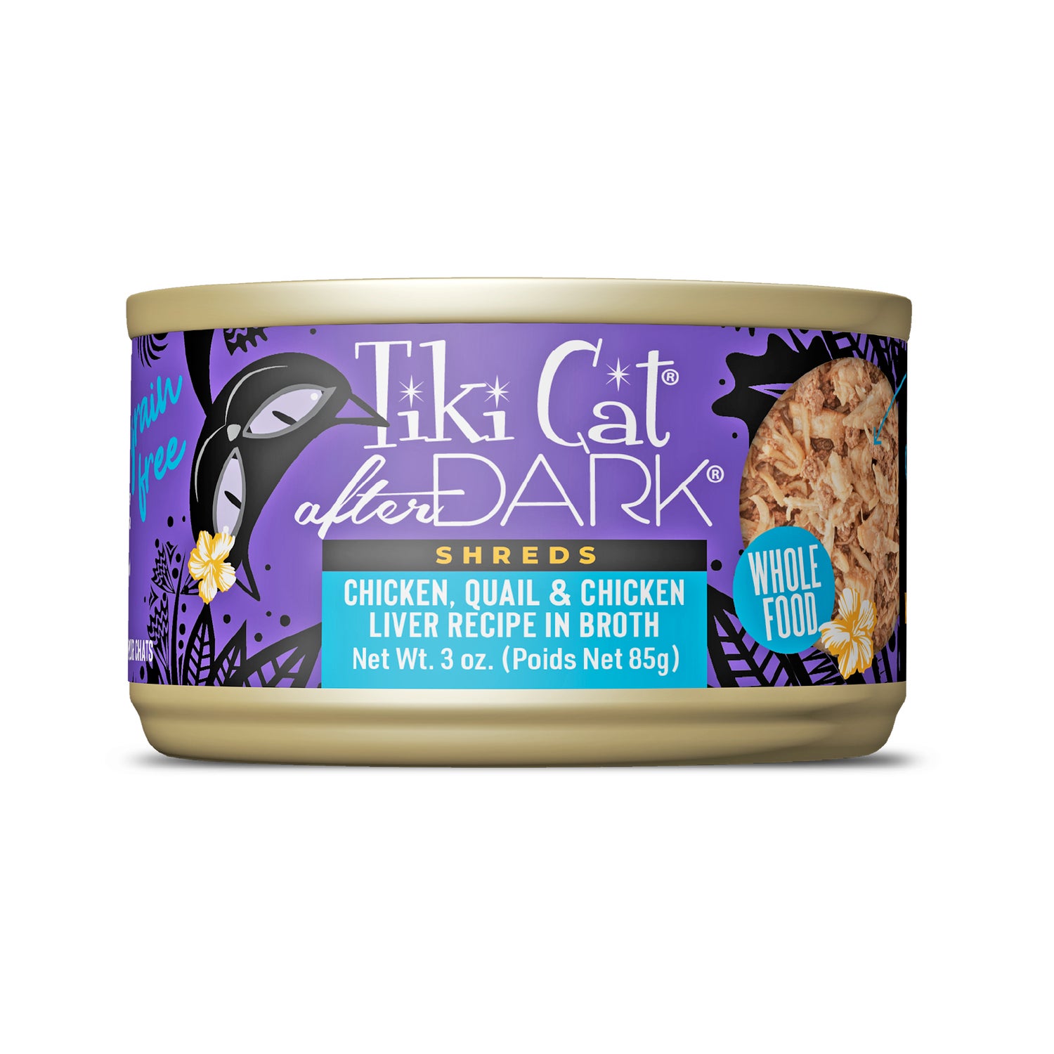 Tiki Cat After Dark Shreds Whole Foods Wet Cat Food, Chicken, Quail & Chicken Liver, 3 Oz. Can