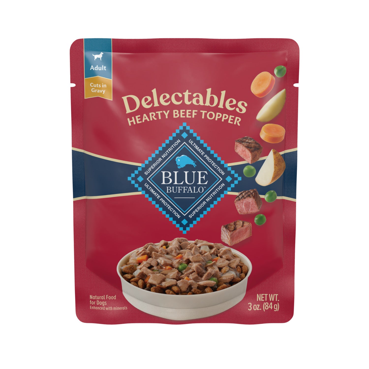 Blue Buffalo Delectables Hearty Beef Cuts In Gravy Natural Wet Dog Food Topper, 3-Oz