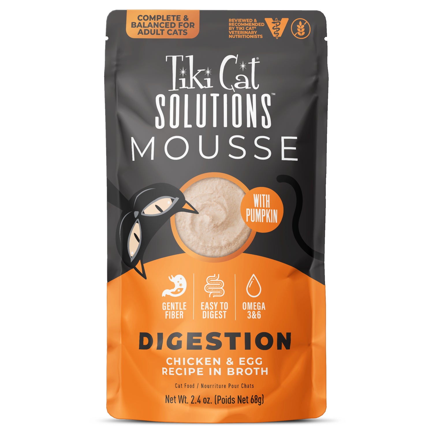 Tiki Cat Solutions Mousse, Digestion, Chicken & Egg Recipe In Broth, 2.4 Oz. Pouch
