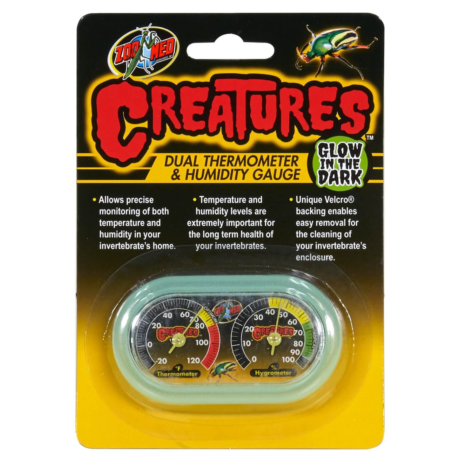 Zoo Med Creatures Glow In The Dark Duel Thermometer & Humidity Gauge For Invertebrate Enclosures