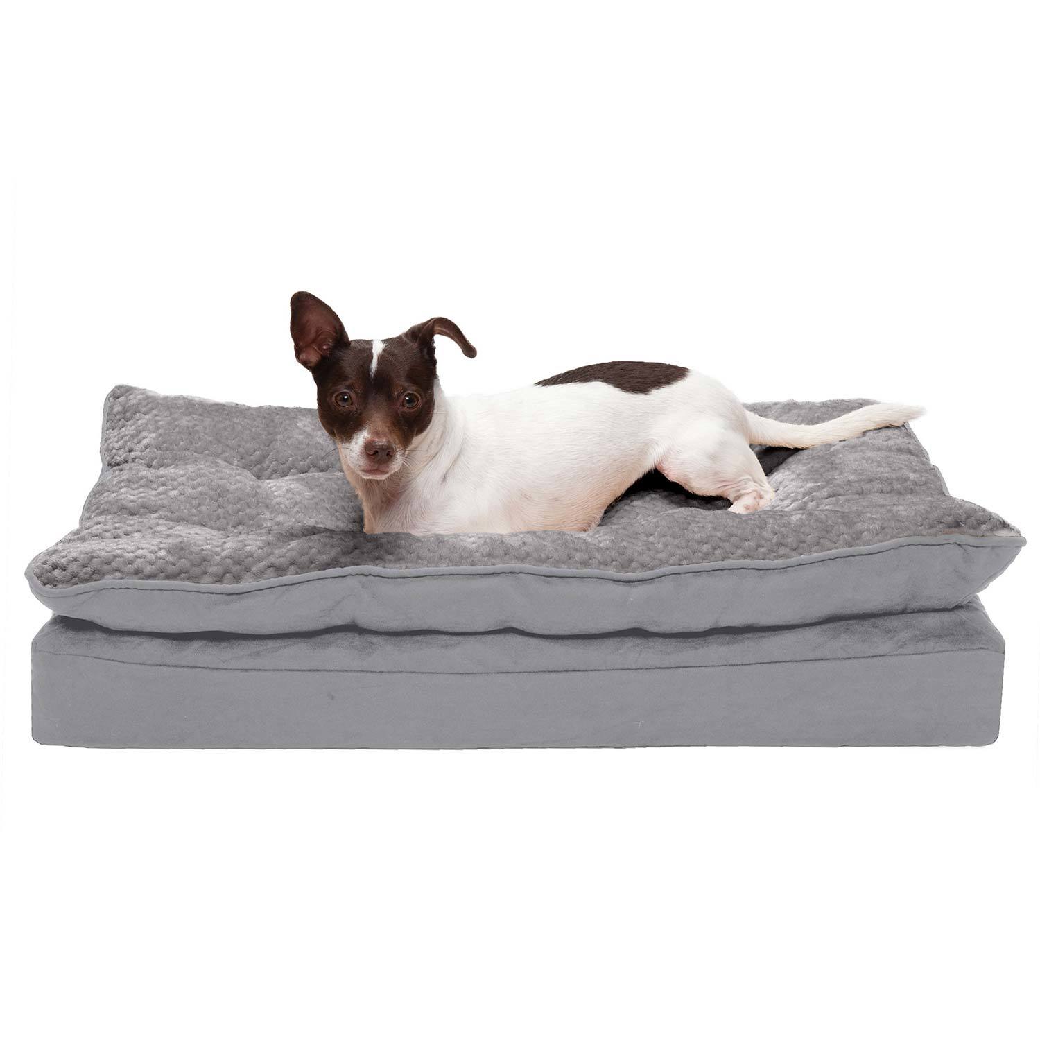 Furhaven Mink Faux Fur & Suede Pillow Top Orthopedic Dog Bed - Titanium Gray
