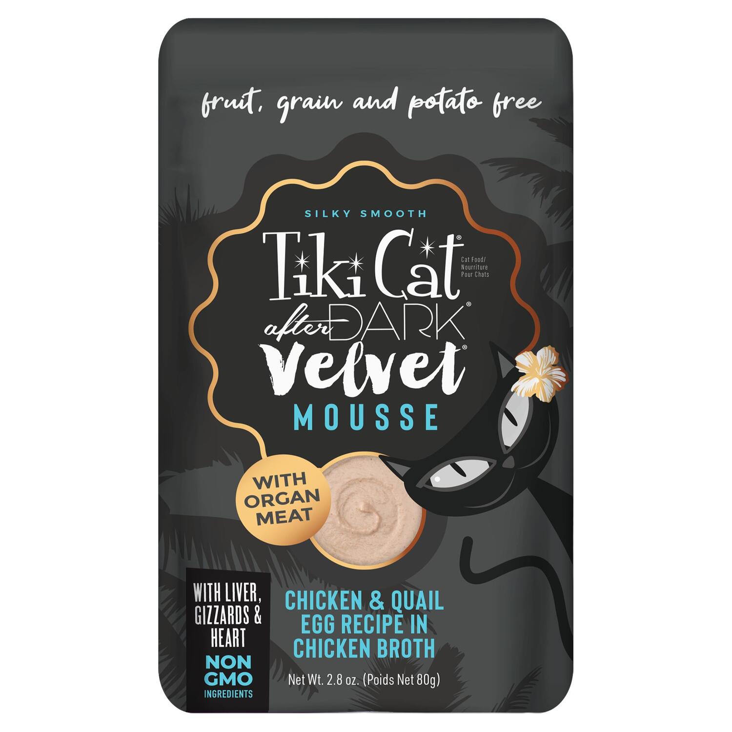 Tiki Cat After Dark Velvet Mousse Wet Cat Food, Chicken & Quail Egg, 2.8 Oz. Pouch