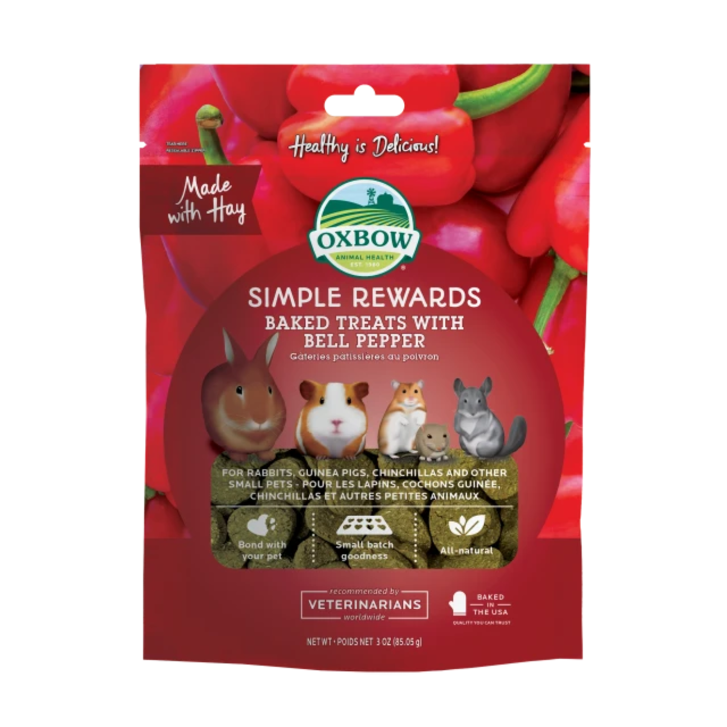 Oxbow Simple Rewards Baked Small Animal Treats, Bell Pepper, 3-Oz
