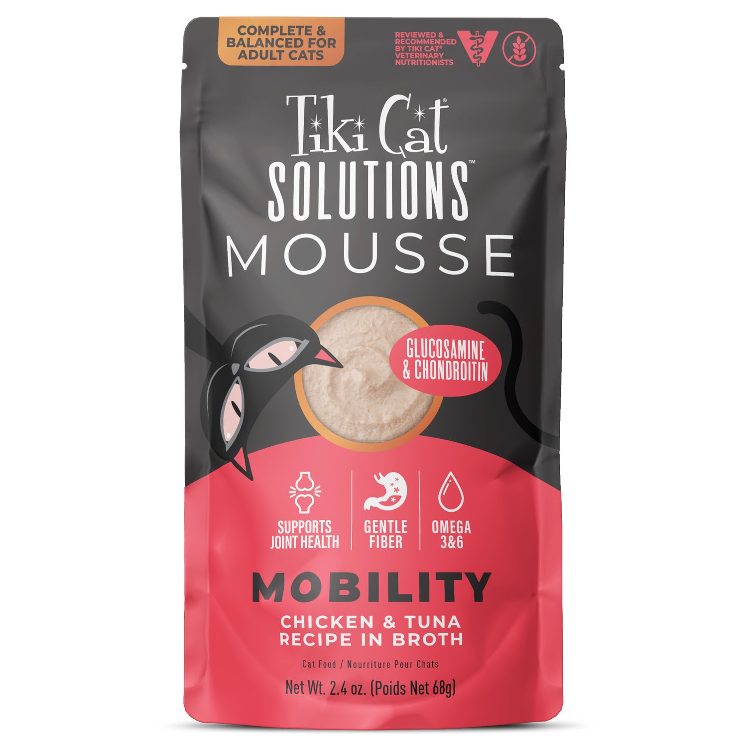 Tiki Cat Solutions Mousse, Mobility, Chicken & Tuna Recipe In Broth, 2.4 Oz. Pouch