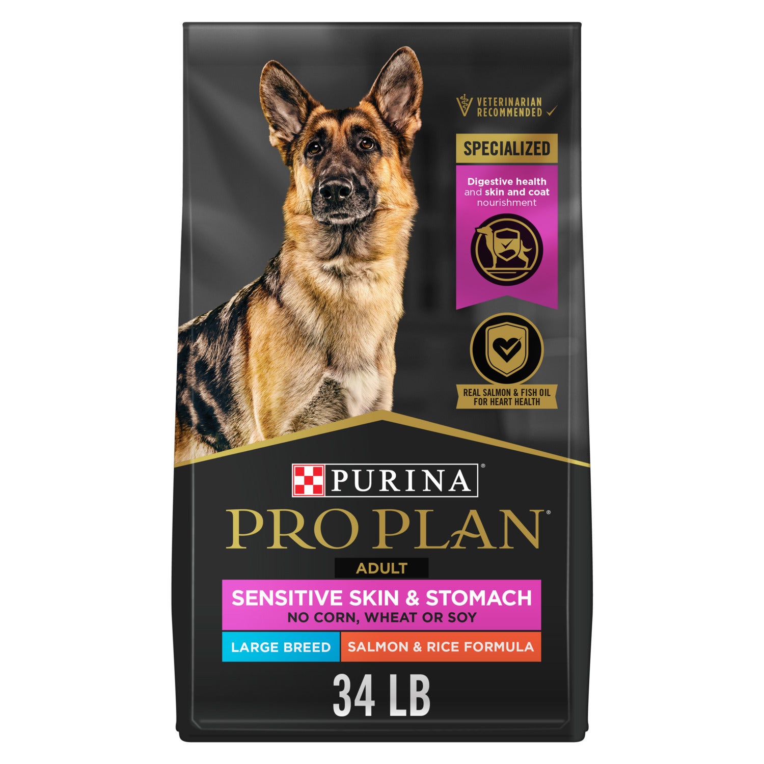 Purina Pro Plan Sensitive Stomach And Stomach Salmon Formula Large Breed Dry Dog Food, 24Lb