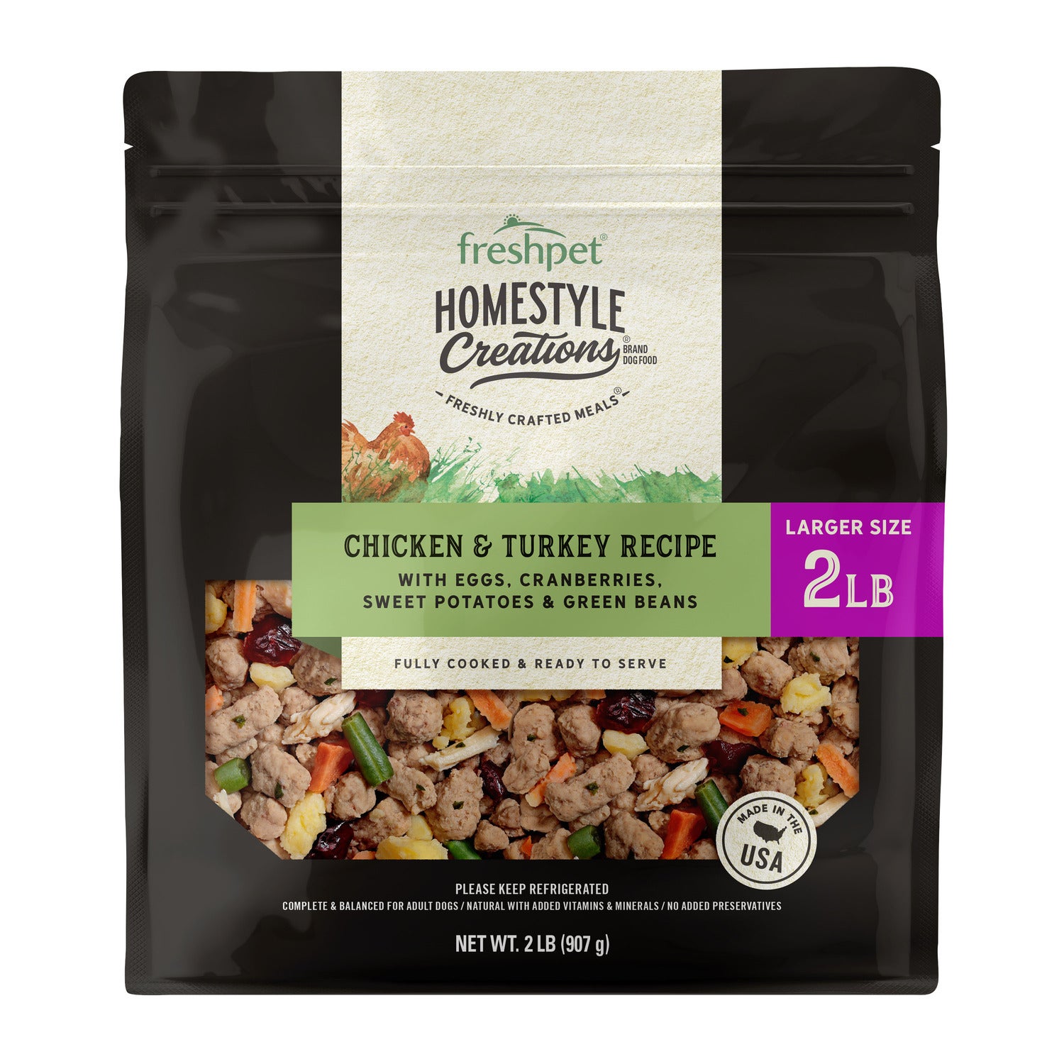 Freshpet Homestyle Creations Fresh Dog Food, Chicken & Turkey Recipe, 2-Lb Bag