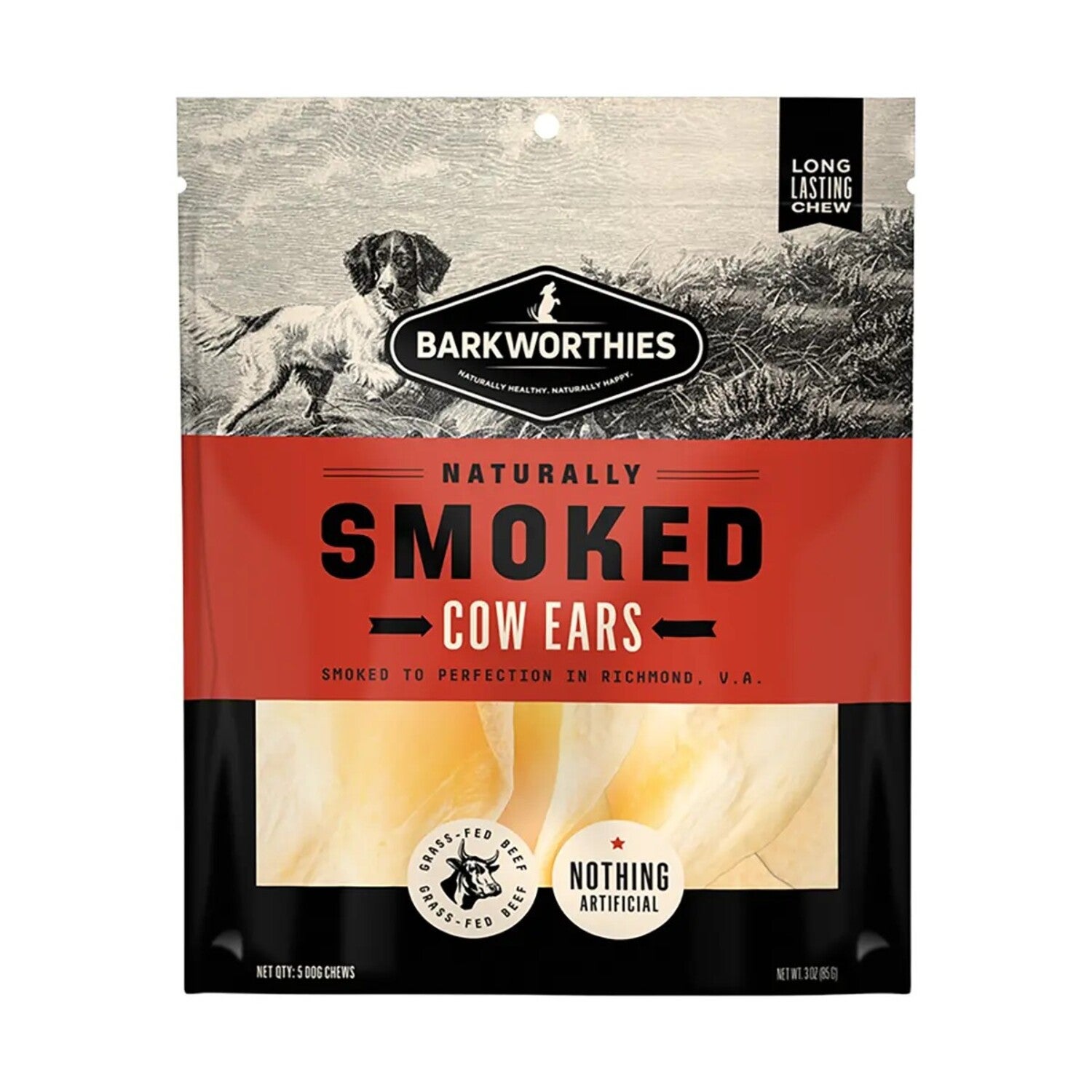Barkworthies Smoked Cow Ear Natural Dog Treats, 5-Pack