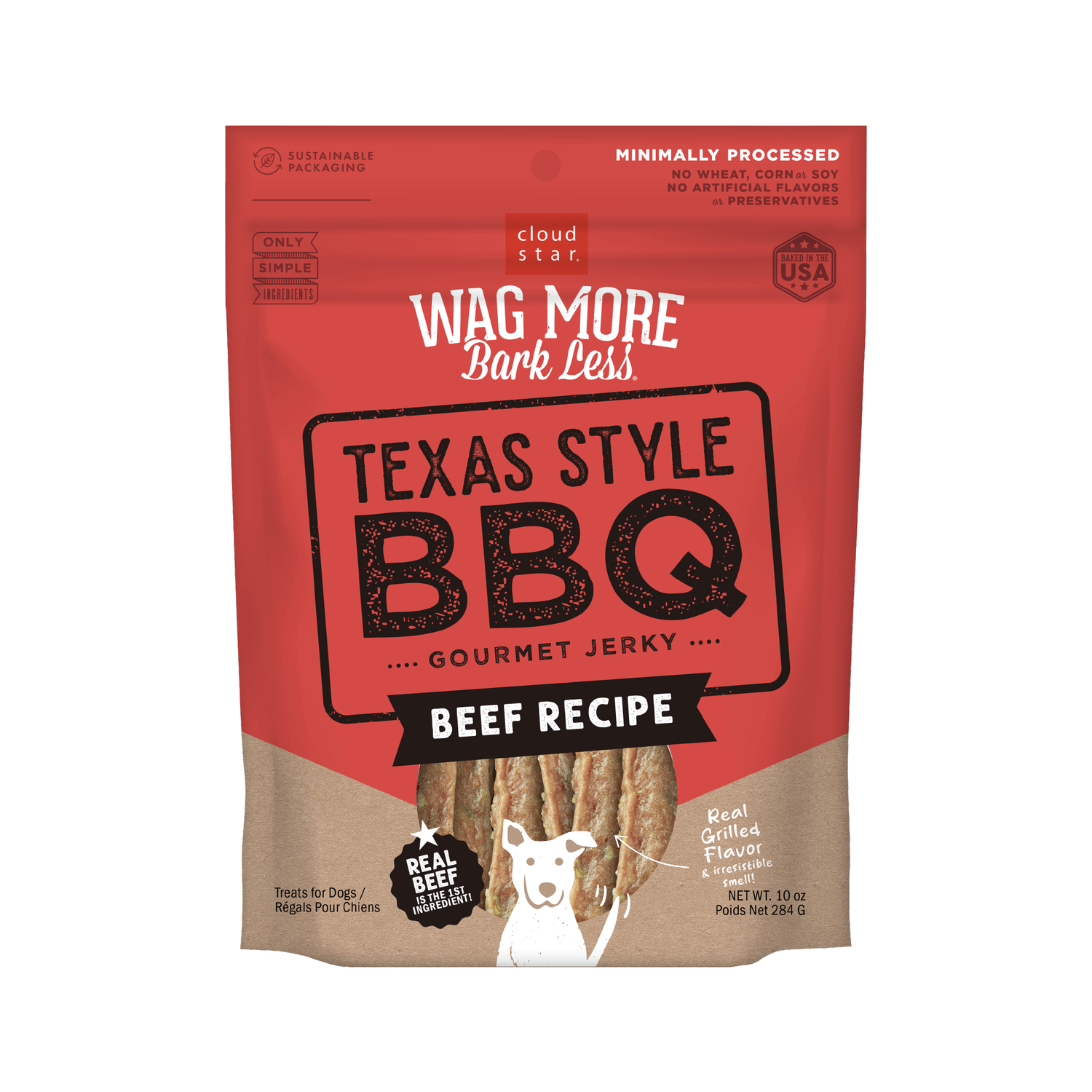 Wag More Bark Less Grain-Free Jerky Dog Treats, Texas Bbq Beef, 10-Oz Bag
