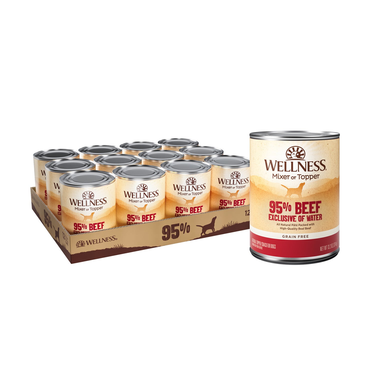 Wellness 95% Beef Natural Wet Grain Free Canned Dog Food, 13.2-Ounce Can
