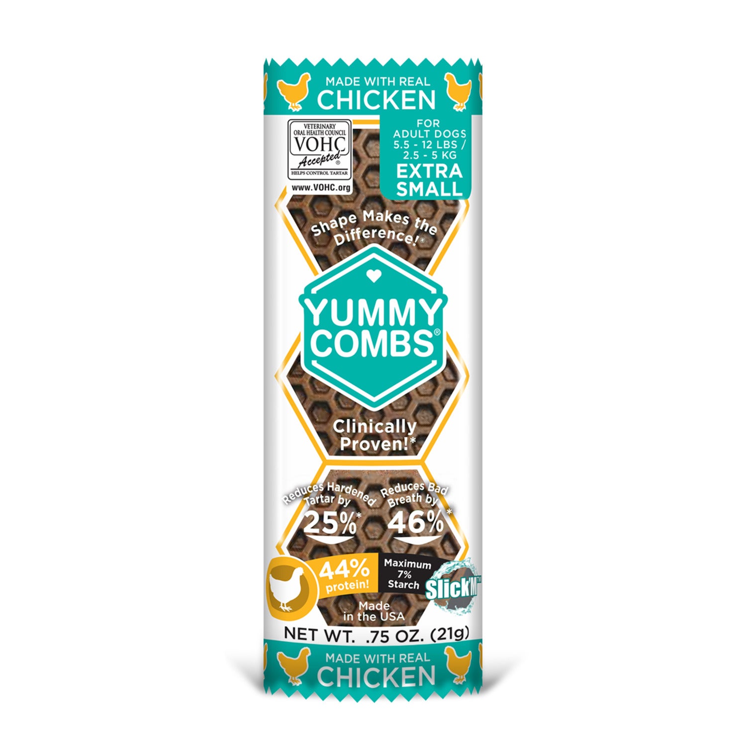 Yummy Combs Adult Extra Small Dog Dental Treats, Chicken, 3 Pack