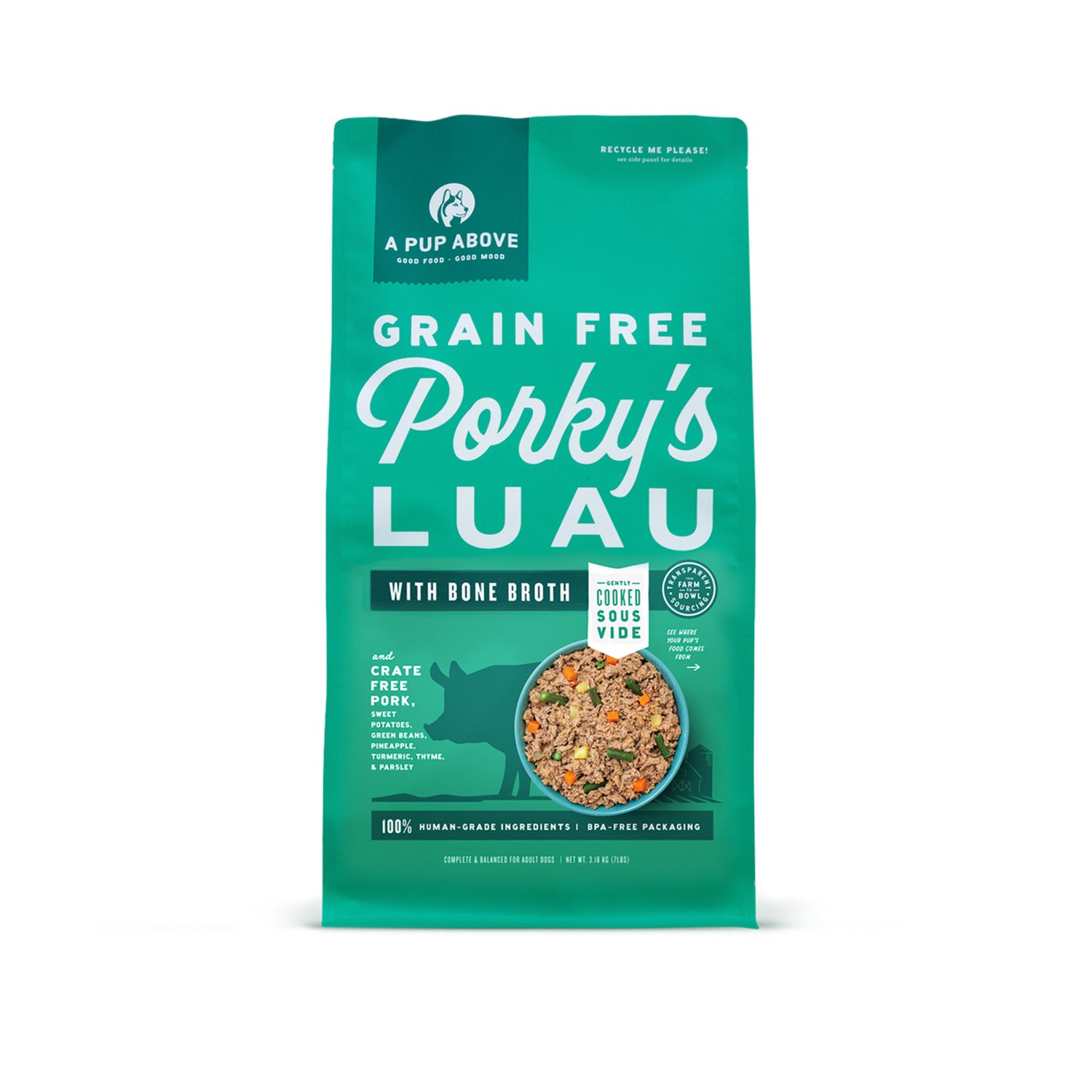 A Pup Above Gently Cooked Grain-Free Frozen Dog Food, Porky's Luau With Bone Broth, 3-Lb