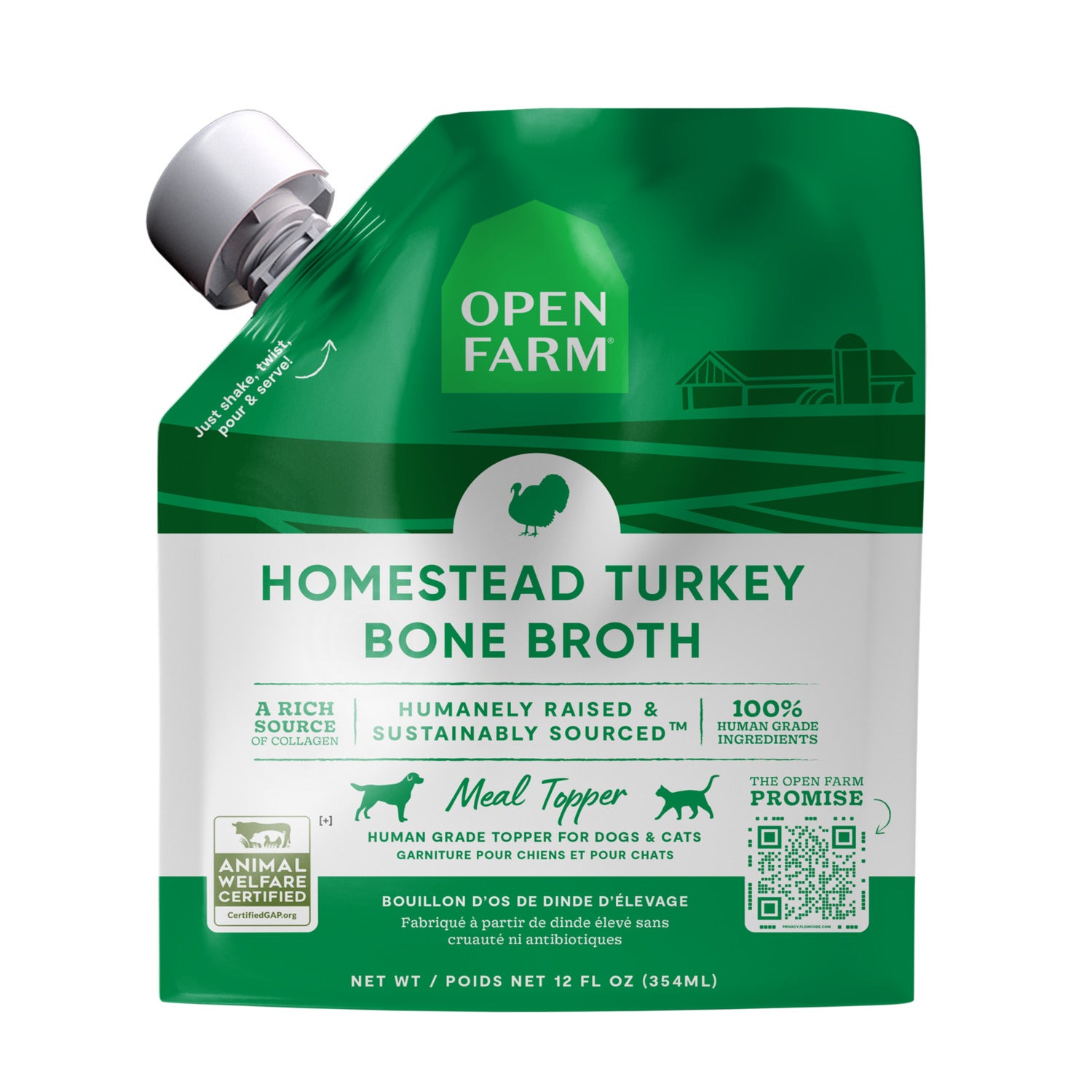 Open Farm Homestead Turkey Bone Broth Dog & Cat Food Topper, 12Oz